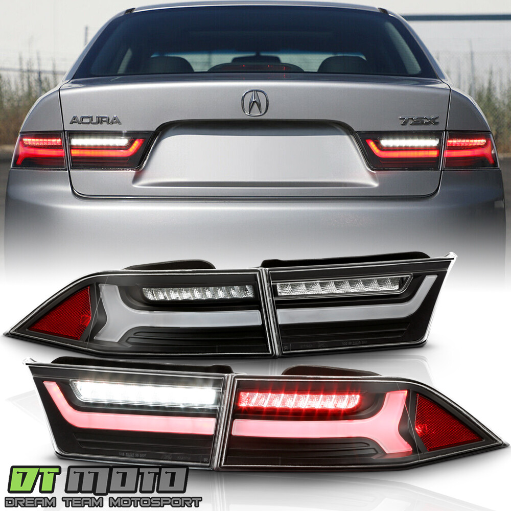 2004-2008 Acura TSX Black Full LED Tube Tail Lights Brake Lamps 4pcs Left+Right