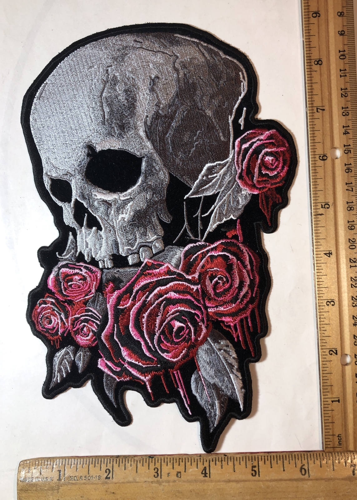 Skull Bleeding Roses Iron On 6” x 9” Back Patch Biker Motorcycle