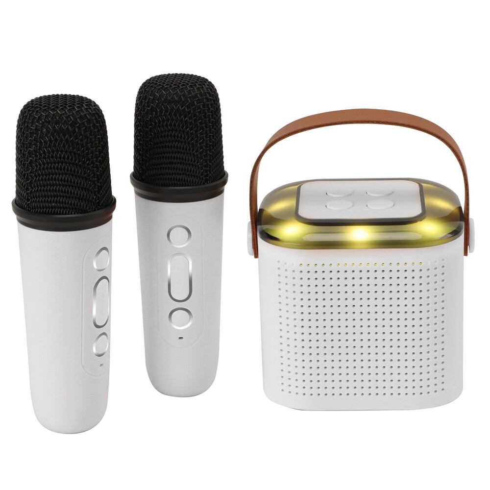 Portable White Bluetooth Karaoke Speaker Machine Kids Mics