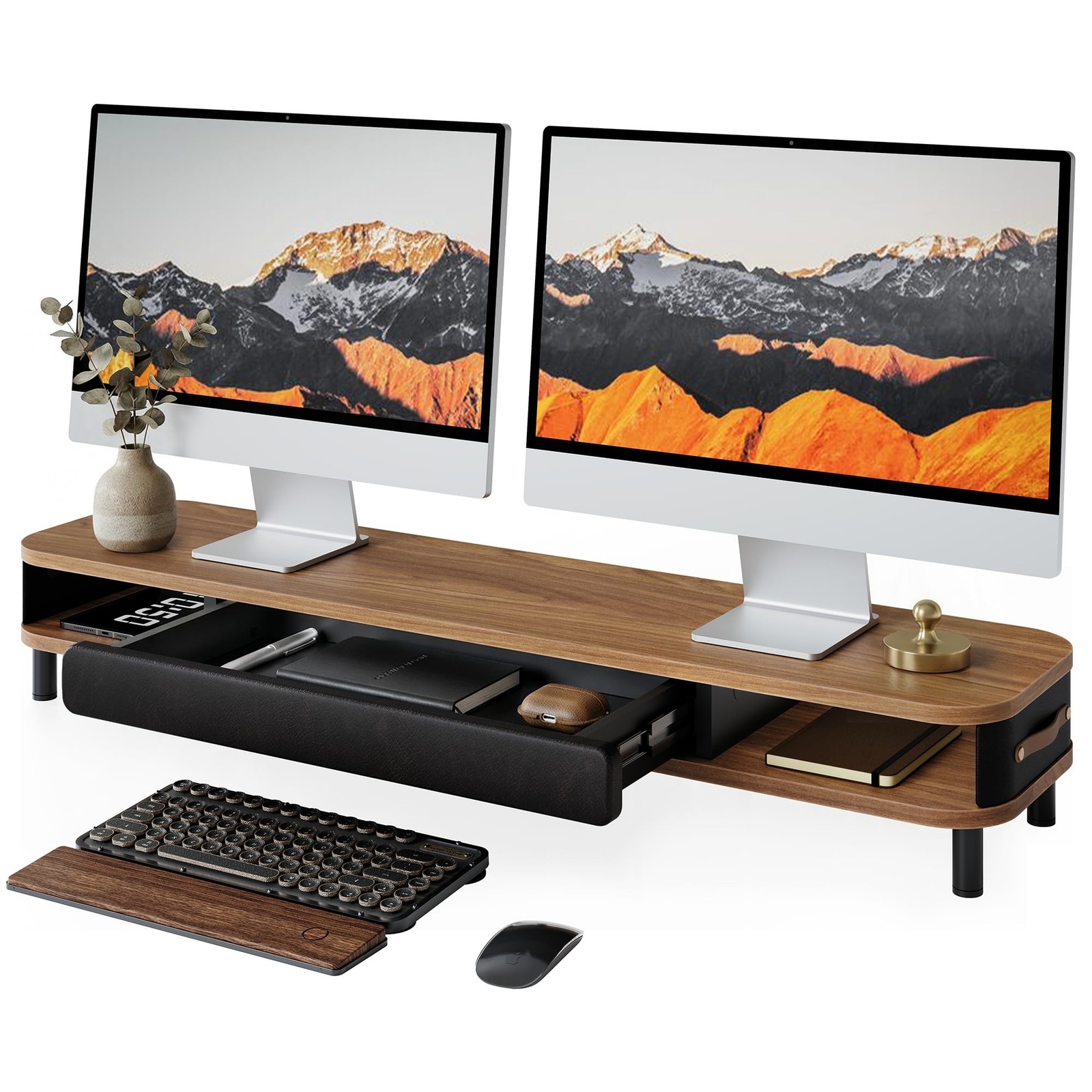 Fenge Monitor Stand with Large Drawer, 42.5 Inch Dual Monitor Riser for 2 Mon...