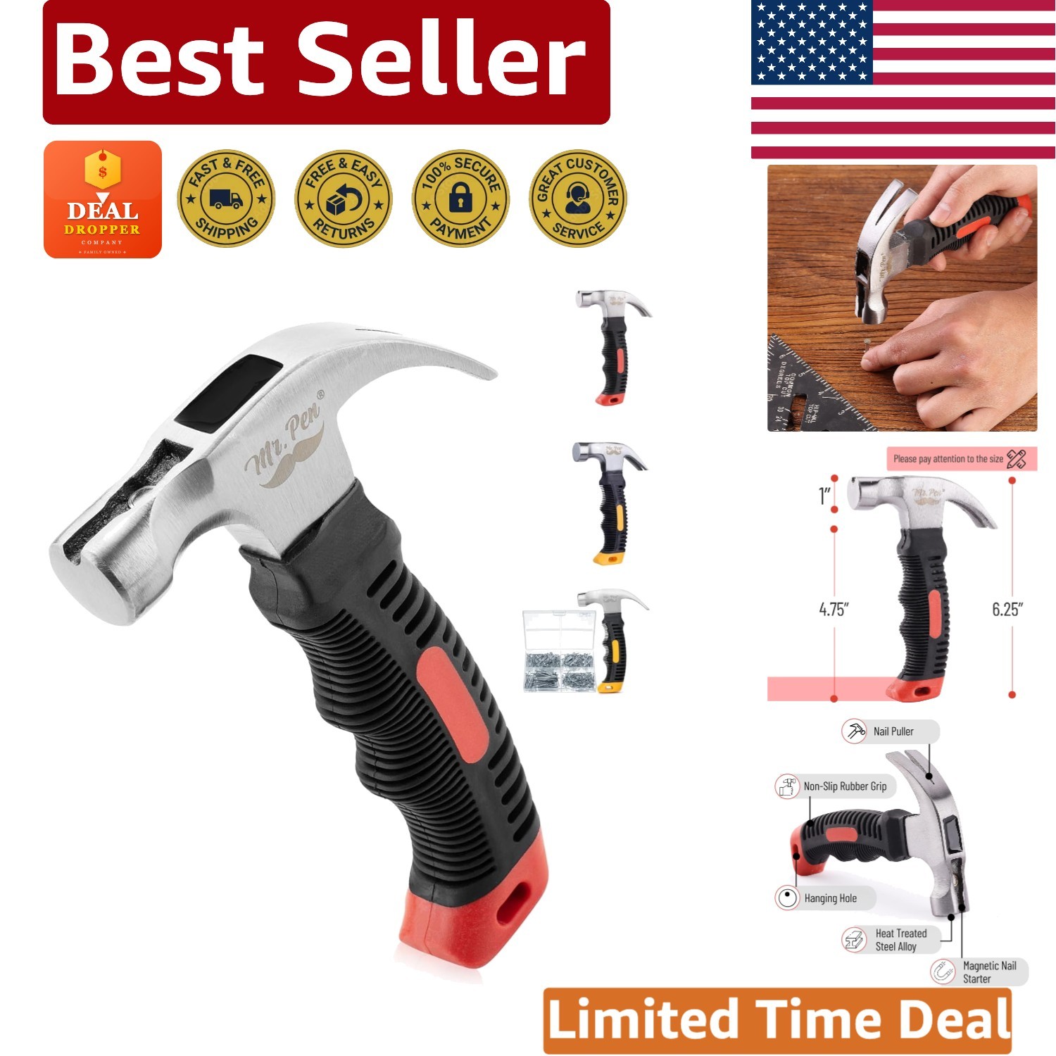 Lightweight Ergonomic Red Magnetic Hammer - Ideal for Women’s Woodwork & Repairs