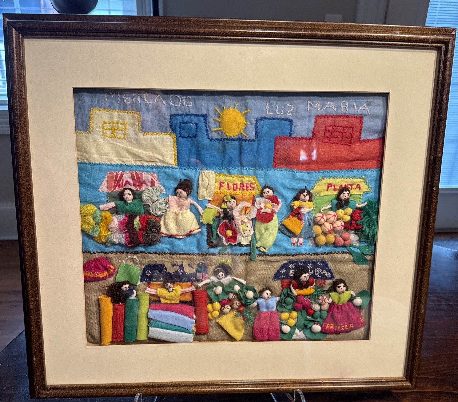 Vtg.  Peru Mercado Luz Maria Tapestry Handcraft Appliqué Folk Art Peru Arpillera