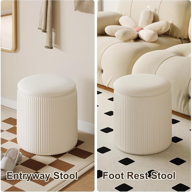 Round Ottoman Storage Set of 2 Velvet Pouf Makeup Footstool Living Room New