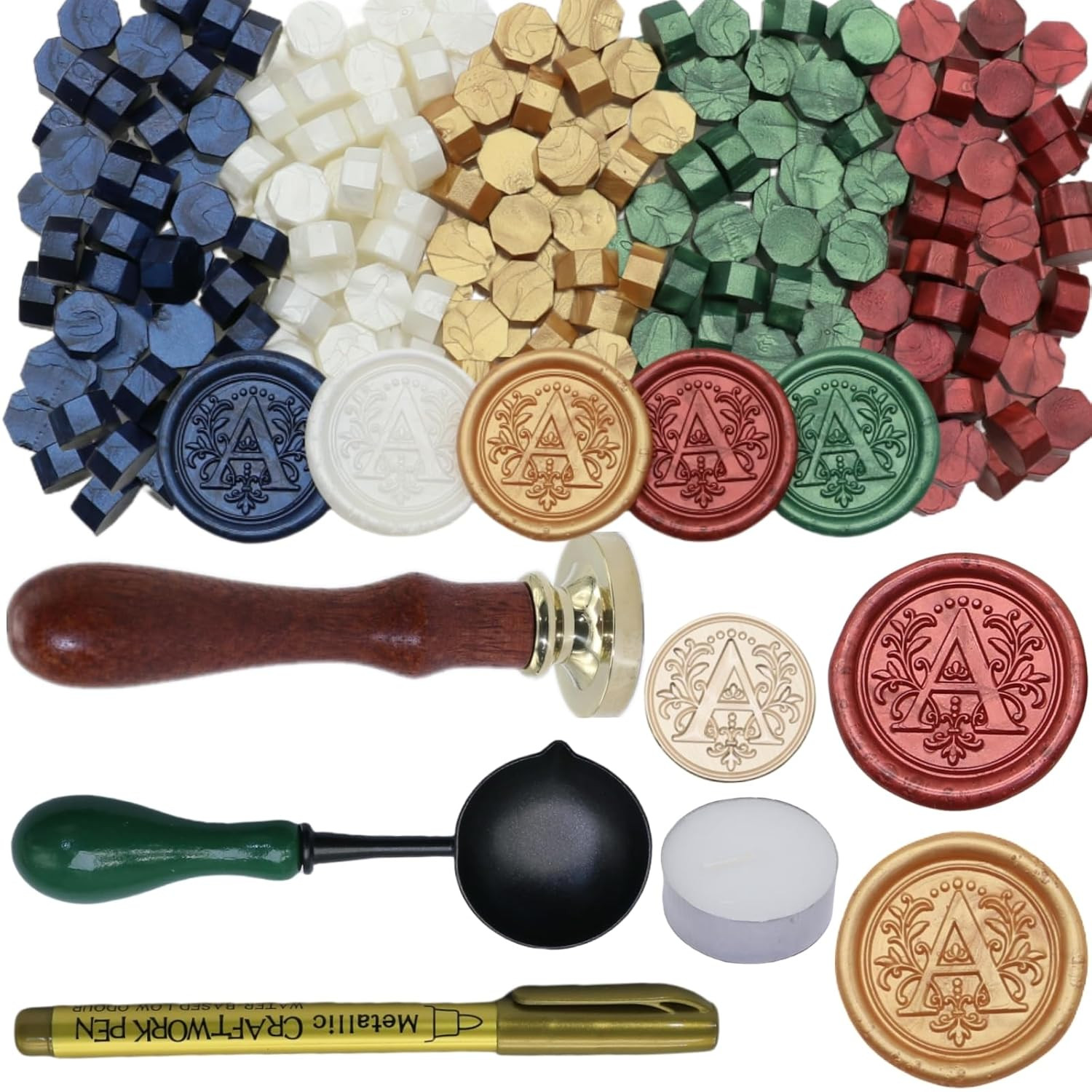 Initial Alphabet a Wax Seal Stamp Kit, Retro Letter a Sealing Stamp with 150P...