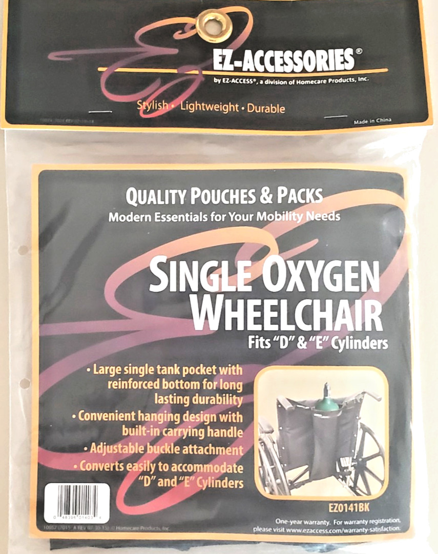 Single Oxygen Tank Pocket Holder for Wheelchair Fits D & E Cylinders New in Pkg