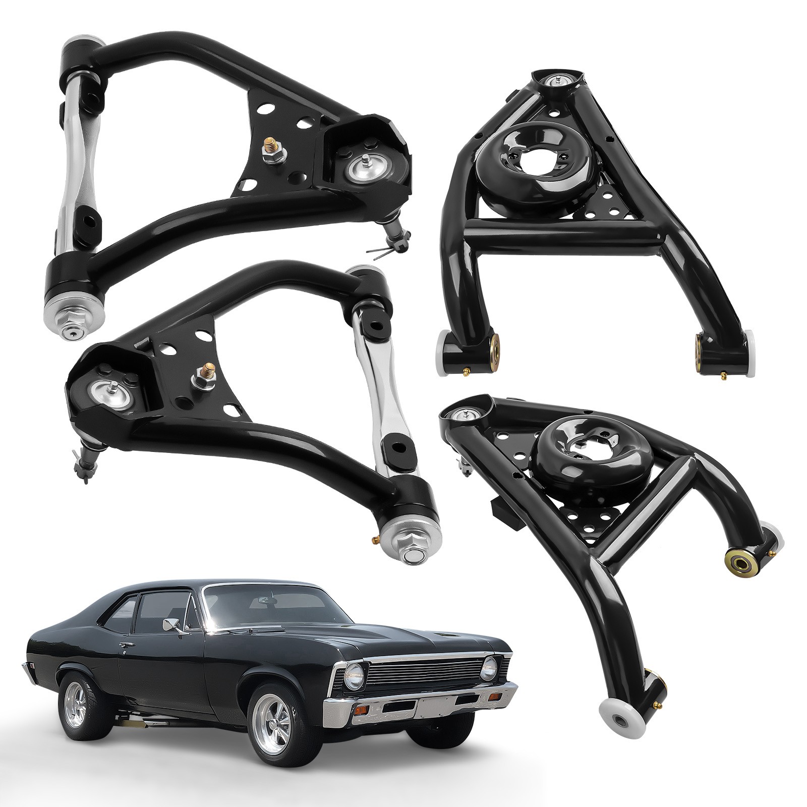 Tubular Front Upper & Lower Control Arms for 1968-1974 Chevy Nova 67-69 Camaro
