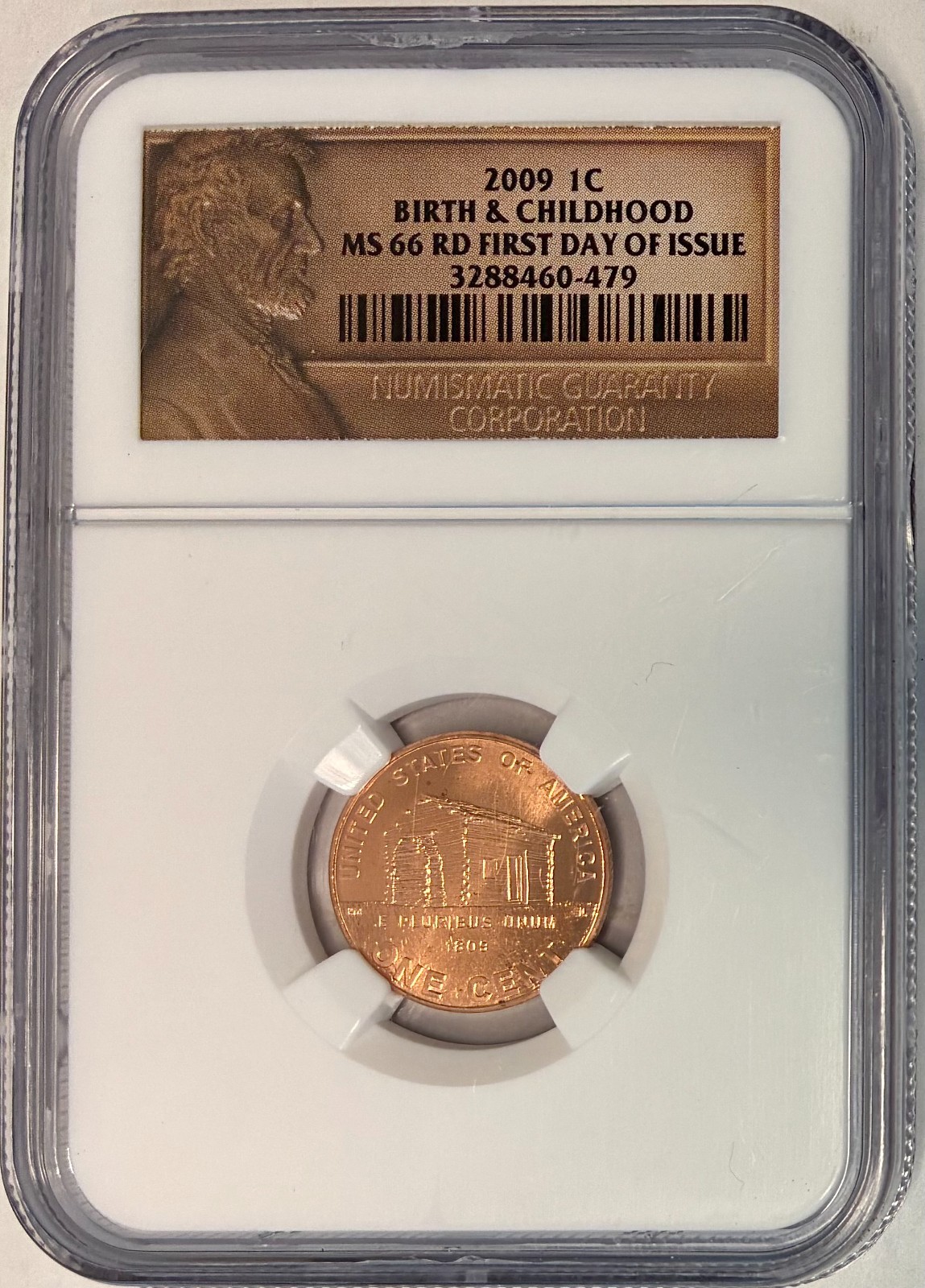 2009 Lincoln Cent Birthplace & Childhood, NGC MS-66 RD, First Day of Issue