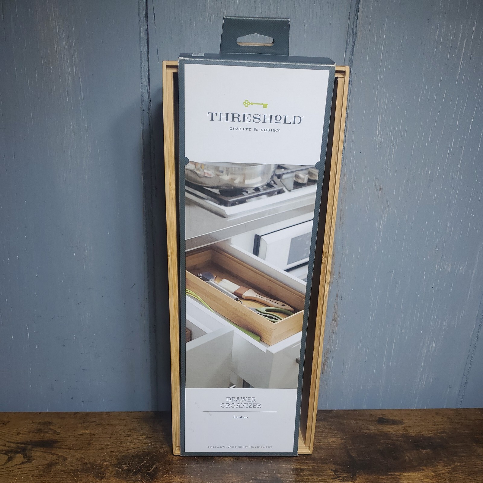 Bamboo Rectangular Drawer Organizer 6 x 15 x 2.5" New