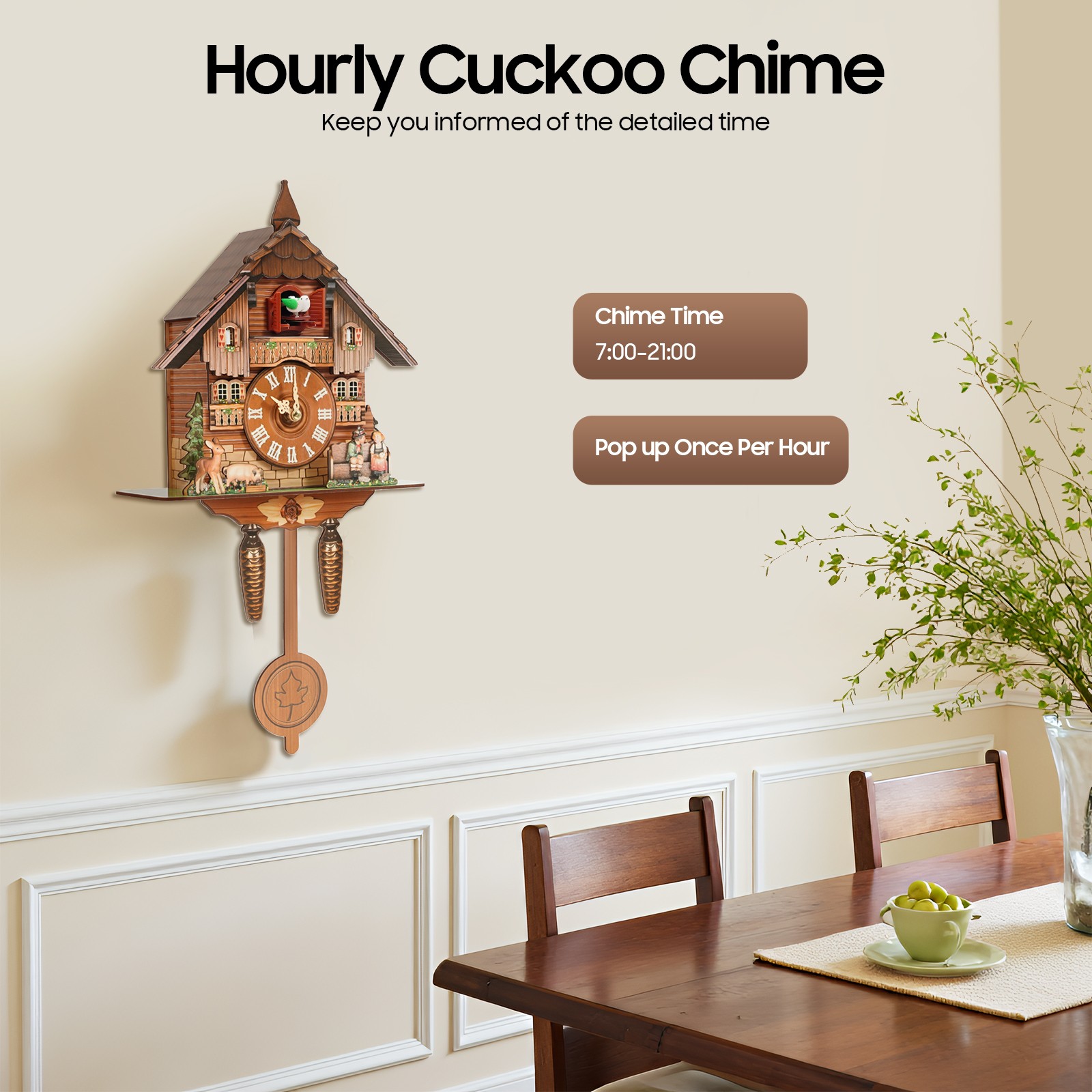 Vintage Cuckoo Wall Clock - Elegant Black Forest Design with Singing Feature