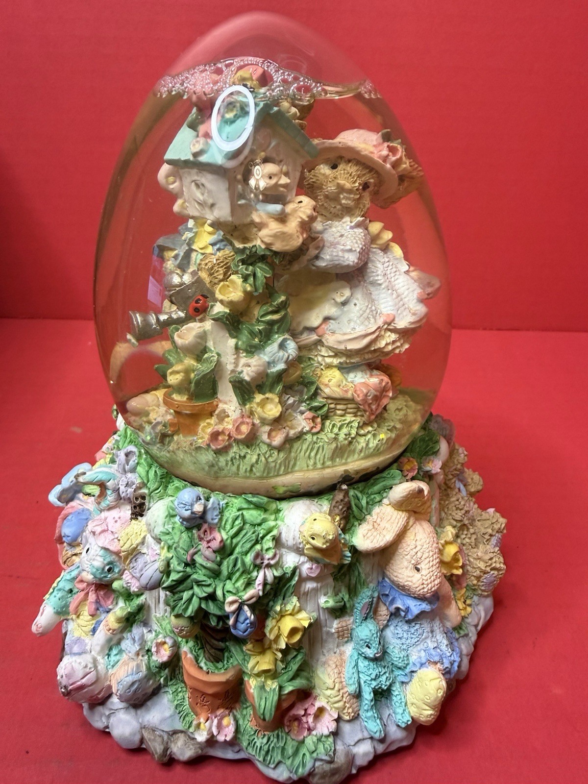 NIB Easter Egg Spring Snow Globe Bunny Rabbit “Peter Cottontail” Musical Box