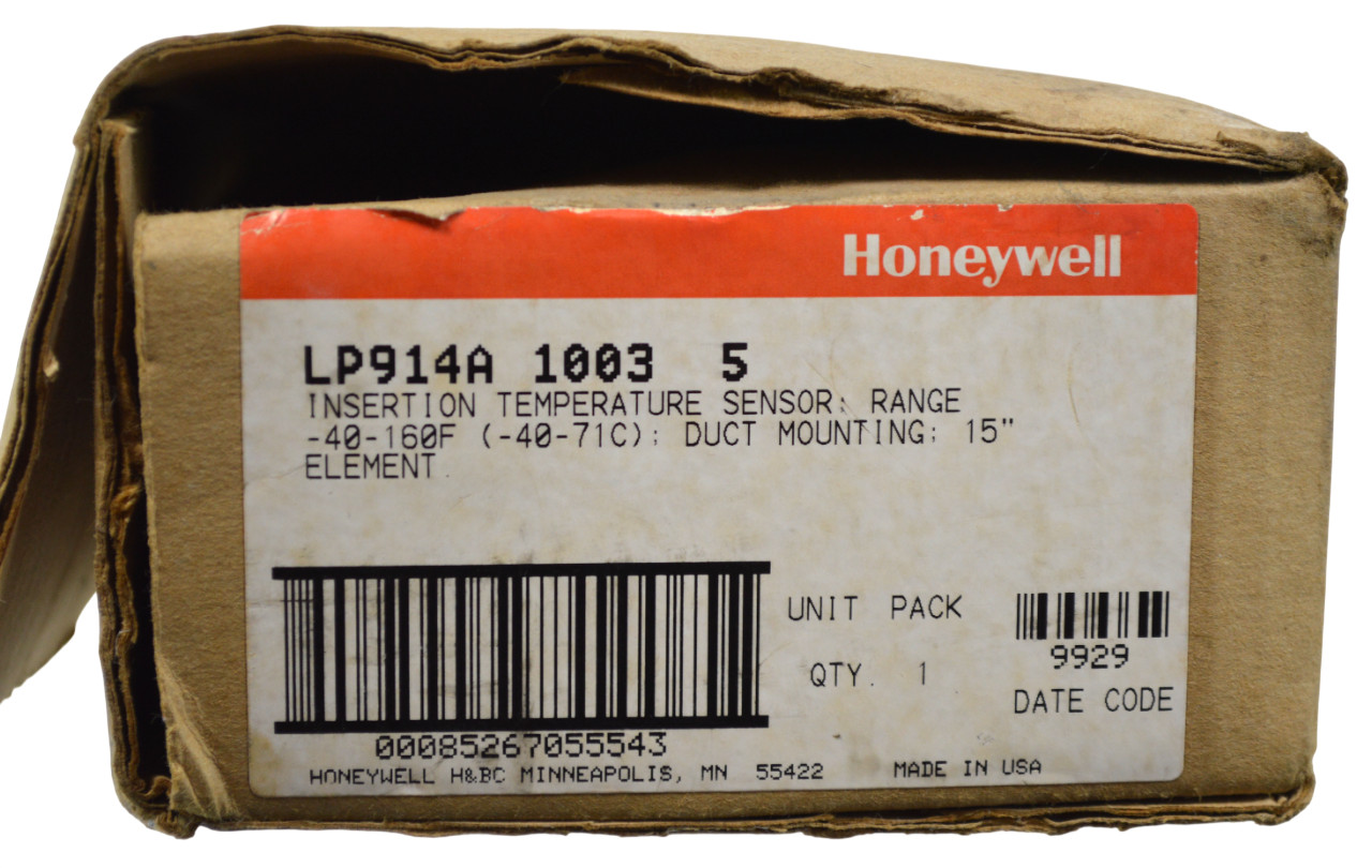 Honeywell LP914A 1003 5 Insertion Temperature Sensor Duct Mounting 15" Element