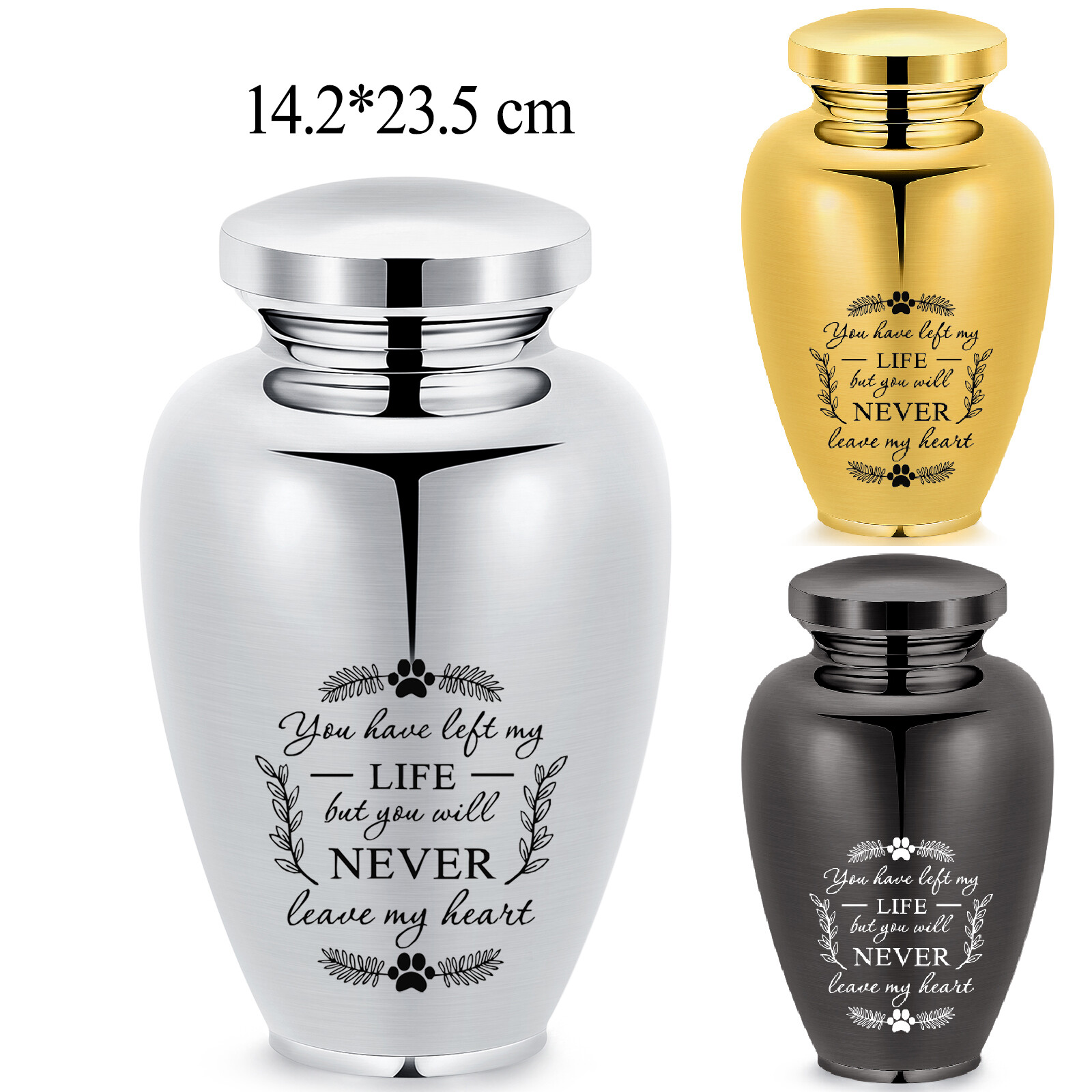 14.2*23.5cm Paw Prints Pet Memorial Stainless Steel Urn for Dog Cat Ashes Gift