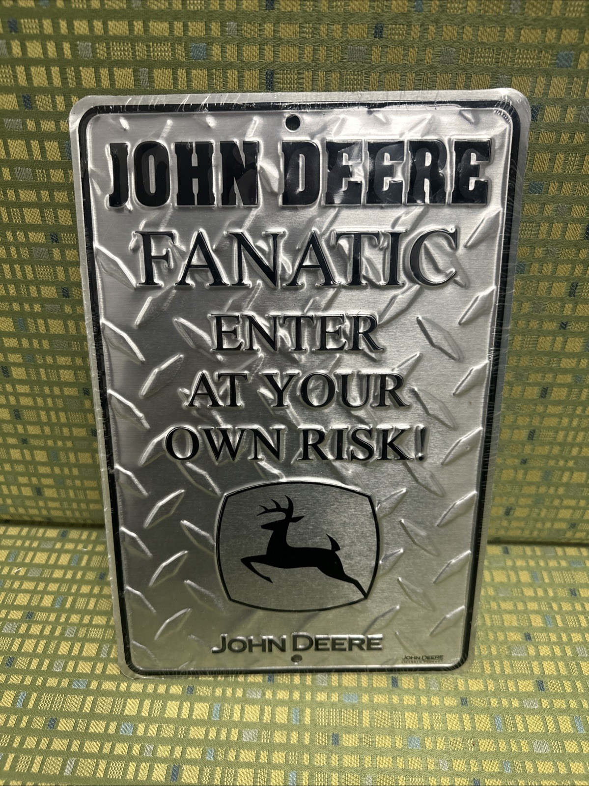 John Deere Fanatic Enter At Your Own Risk Diamond Plate Street Sign - New