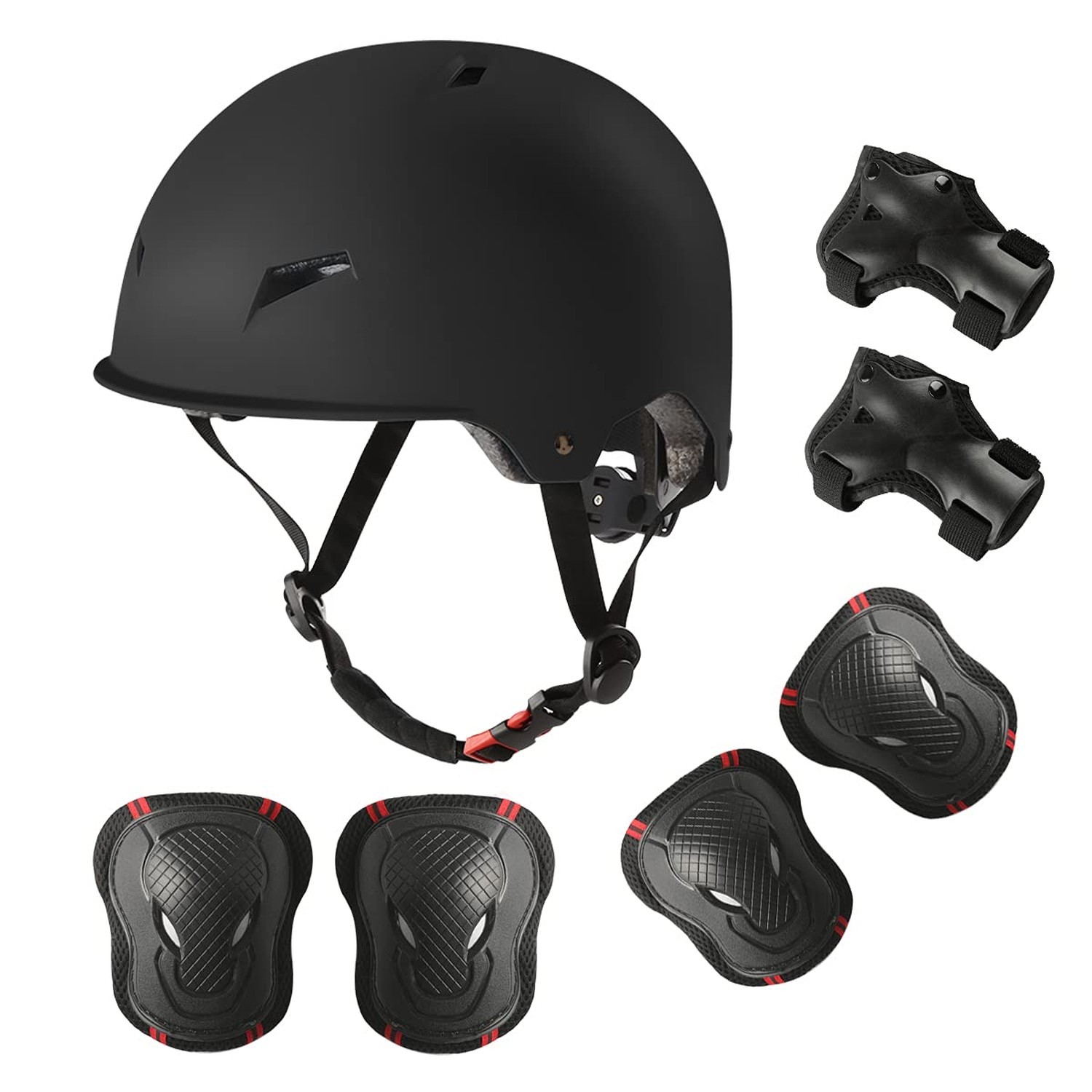 Skateboard Bike Helmet for Adults Adjustable Knee Elbow Pads Wrist Guards Pro...