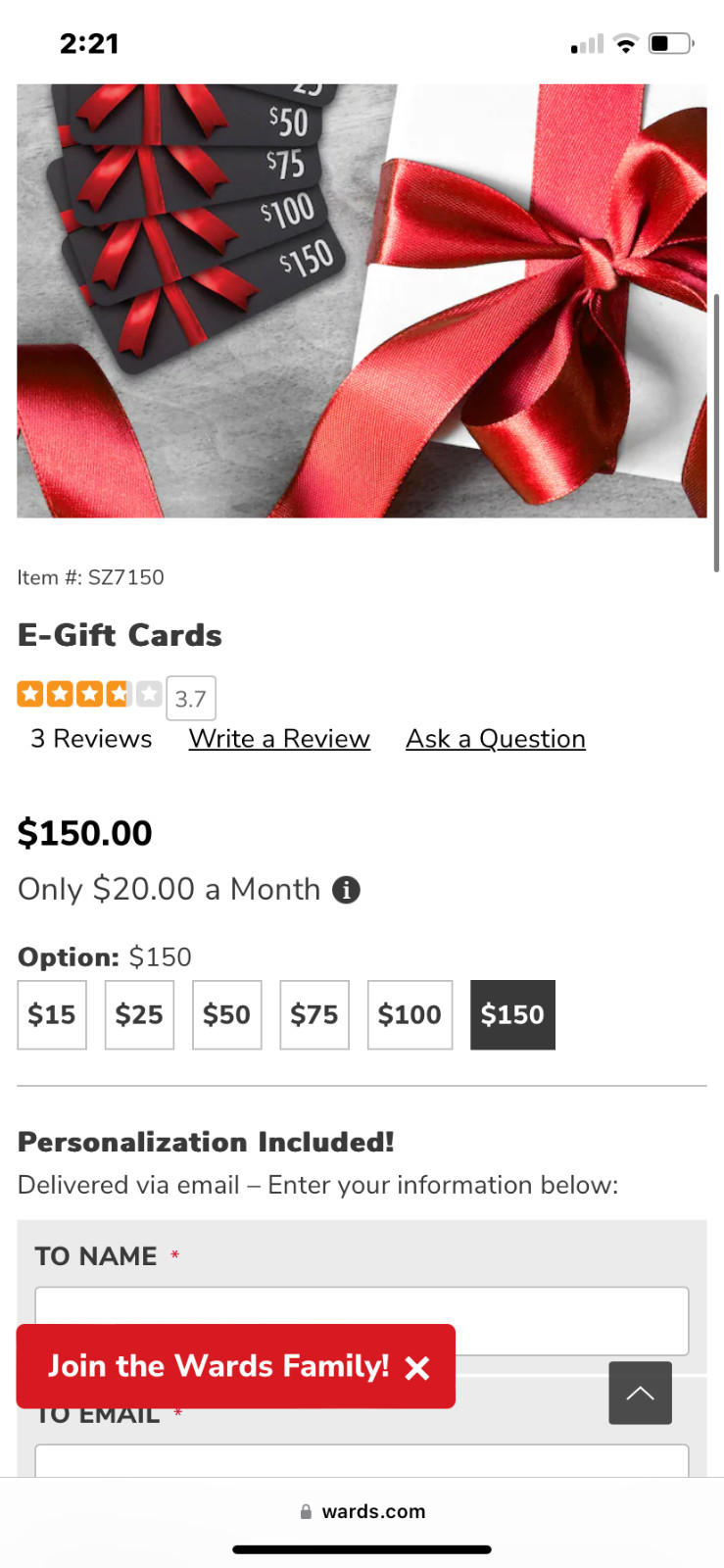 Montgomery Ward Gift card