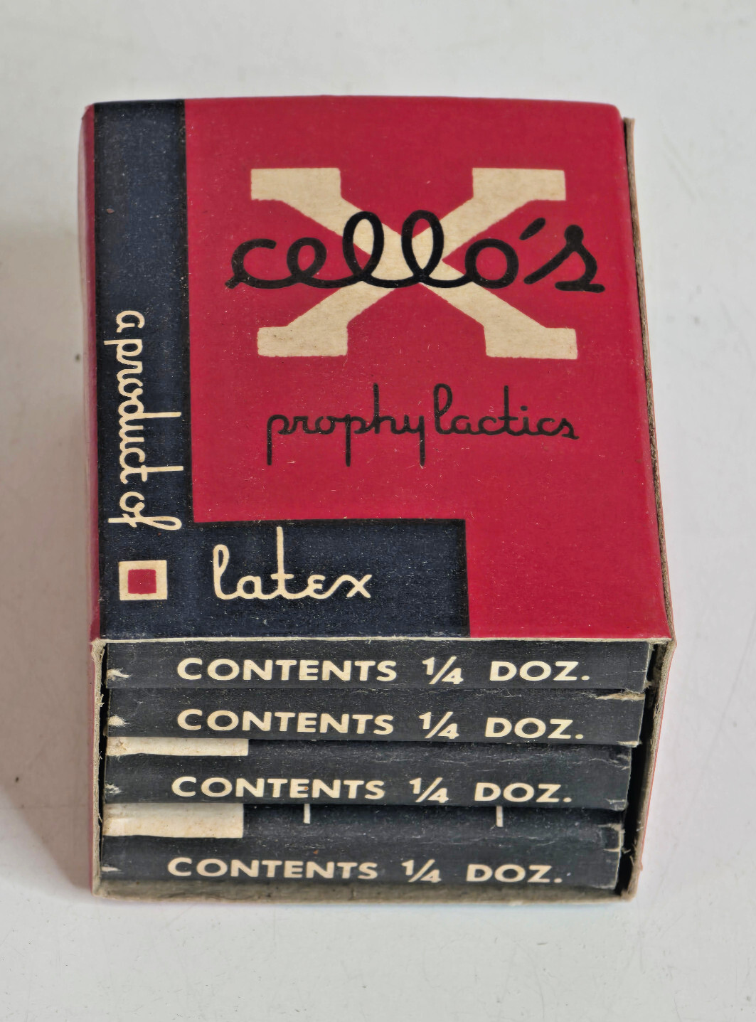 Vintage 1940's X Cello's Condoms Prophylactic Four Boxes of Three Total of 12