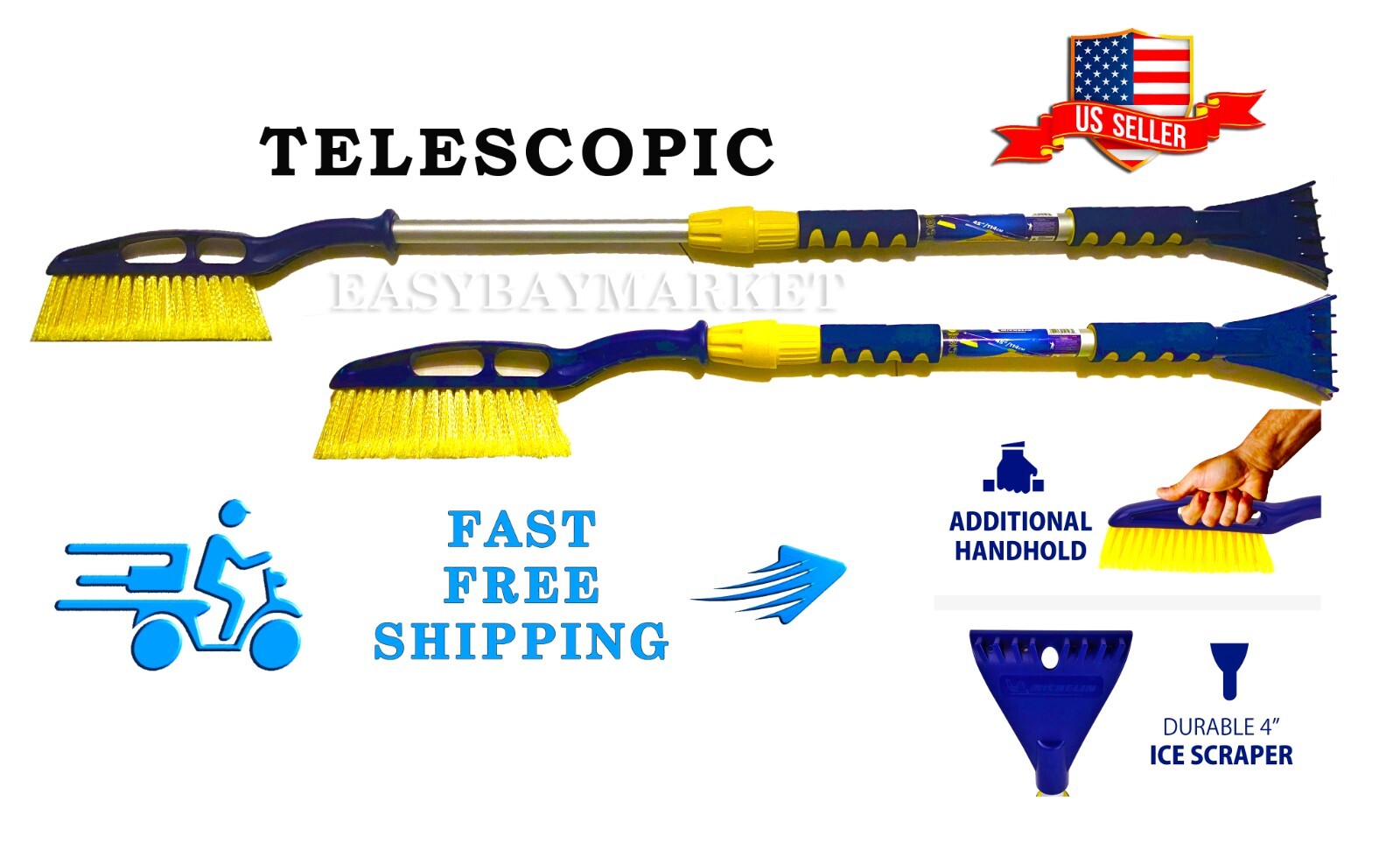 Michelin 45 In. Steel Heavy-Duty Telescopic Automative Snowbrush with Ice Scrape