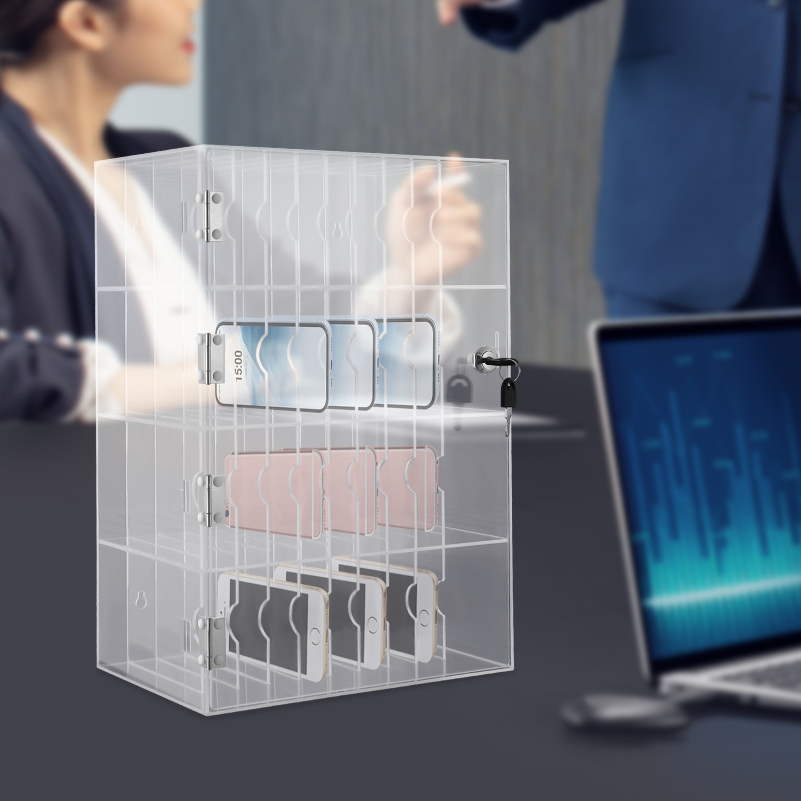 4-Tier Cell Phone Locker Box Acrylic Cell Phone Cabinet Cell Phone Storage Box