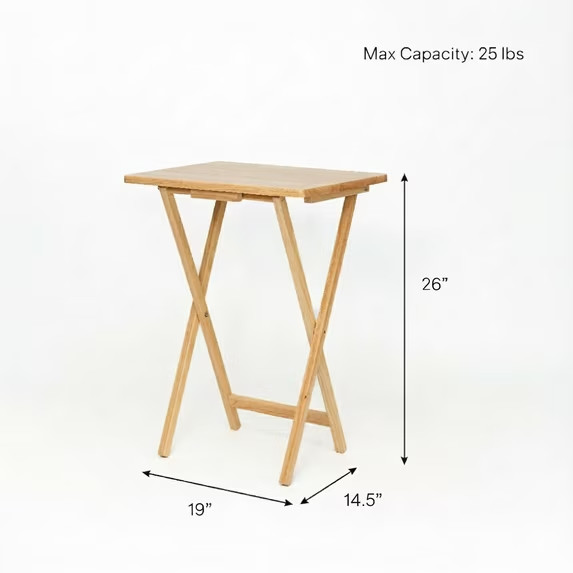 Mainstays Modern Indoor Folding Tray Table Set of 2, Natural Finish, Solid Rubbe