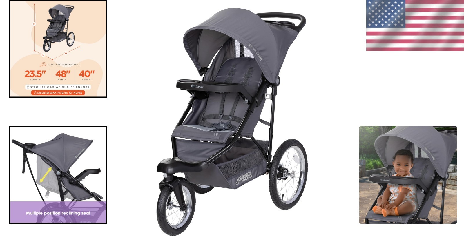 Journey Jogging Stroller in Stellar Grey - 5-Point Harness & Adjustable Canopy