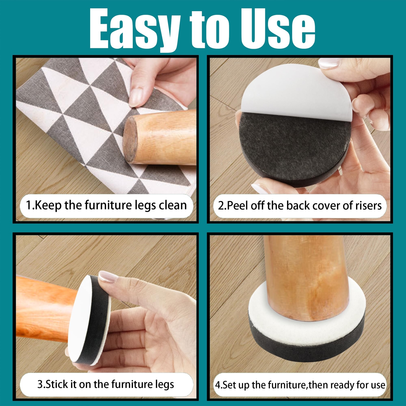 4 Pack Self-Adhesive Furniture Risers 0.65 inch Black Round Bed Table Lift