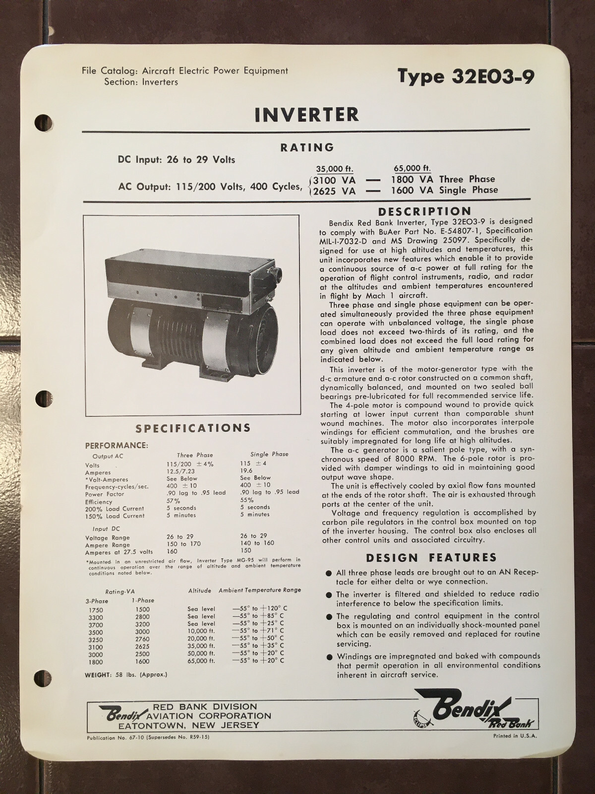 Bendix 32EO3-9 Inverter Data Sheet with Wiring Diagram.