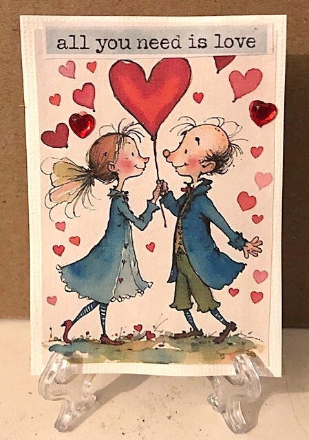 ACEO Art Trading Card ATC Original OOAK All You Need Love Hearts Gems Valentines