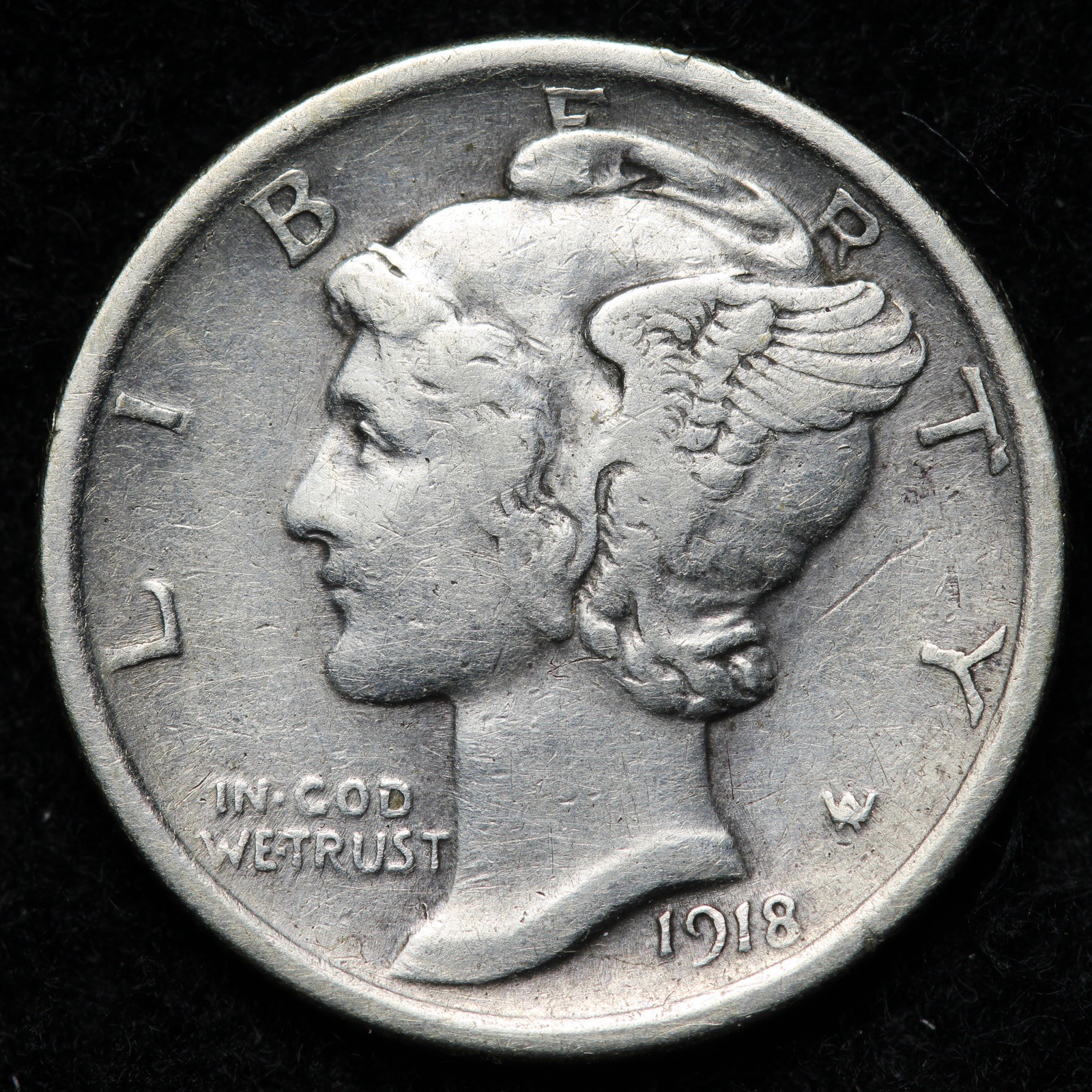 1918 Mercury Silver Dime XF+ E231 SUCB