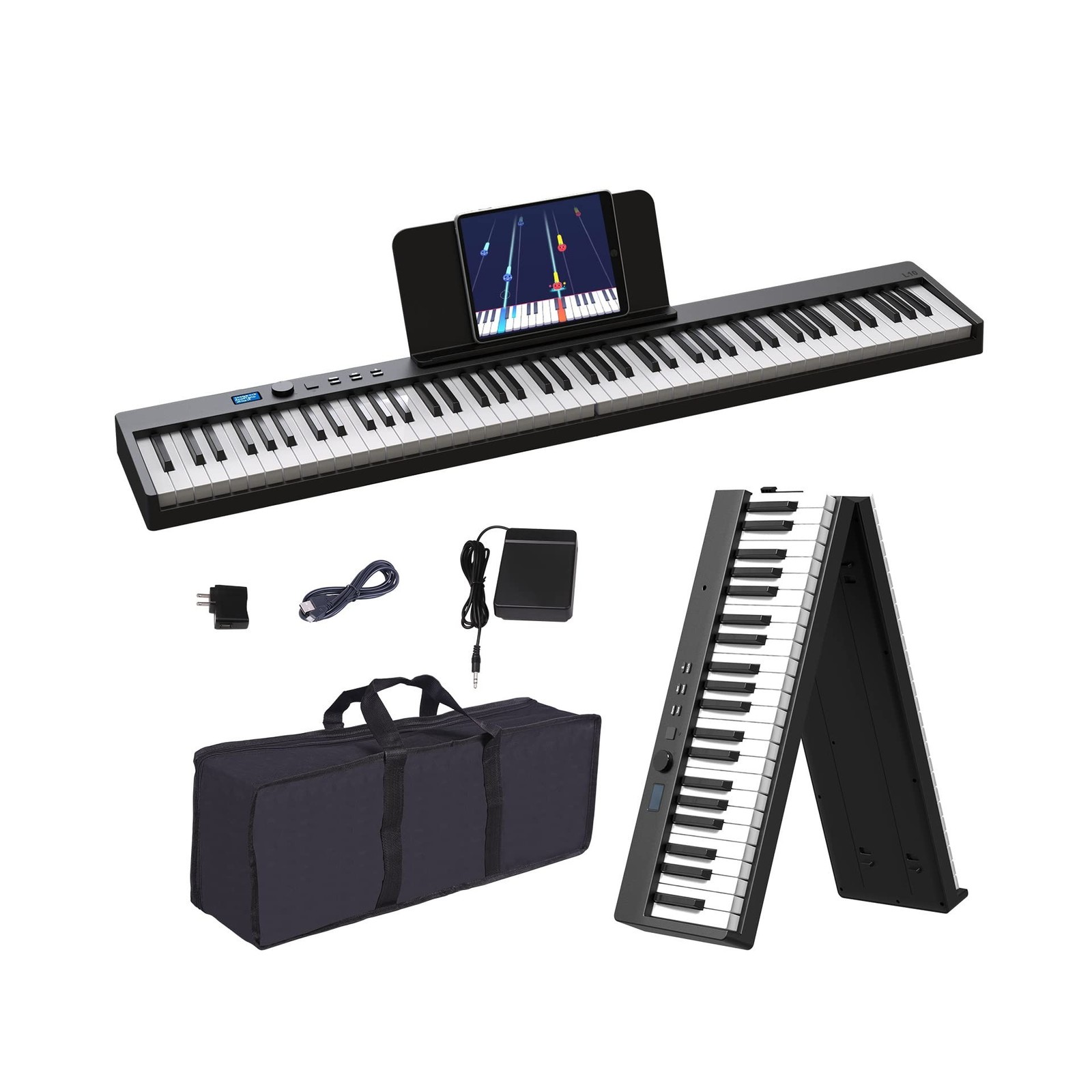KONIX Foldable Piano Keyboard, 88 Key Full Size Semi Weighted Folding Piano K...