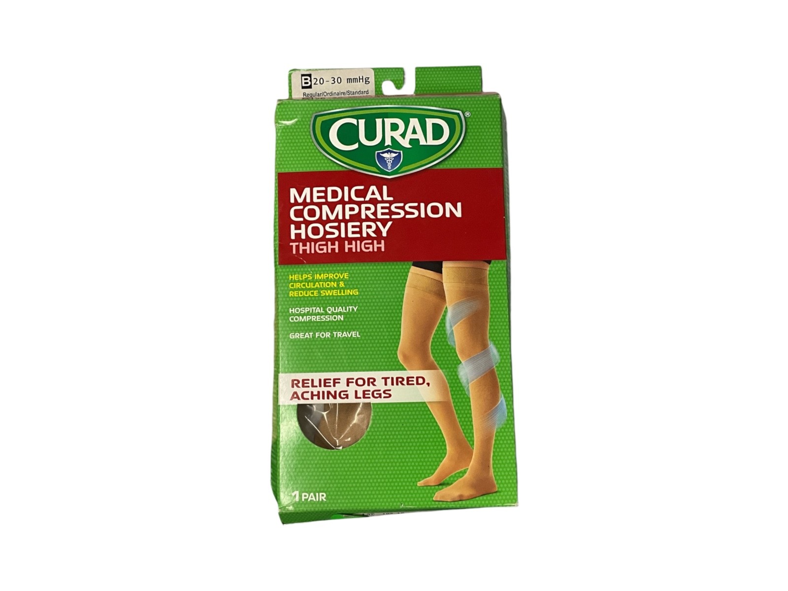 CURAD Medical Compression Hosiery Thigh High 20-30 mmHg Beige Size B MDS1708BTH