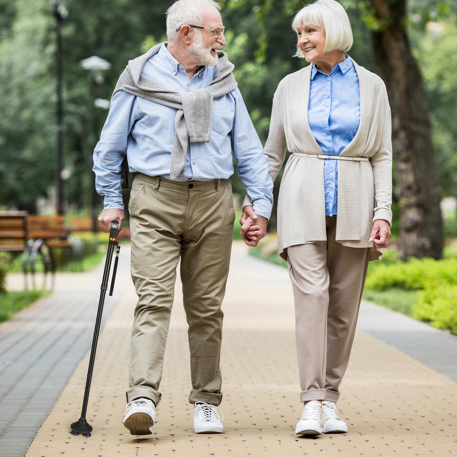Walking Cane with Light - Foldable, Adjustable, Collapsible, Standing Cane, P...