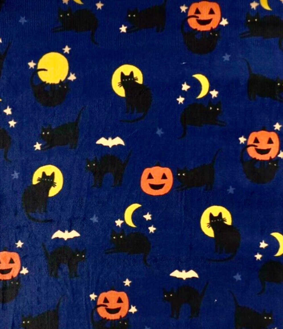 Halloween Black Cats Blue Soft Plush Throw Blanket 5' x 6 ft  - The Big One -New