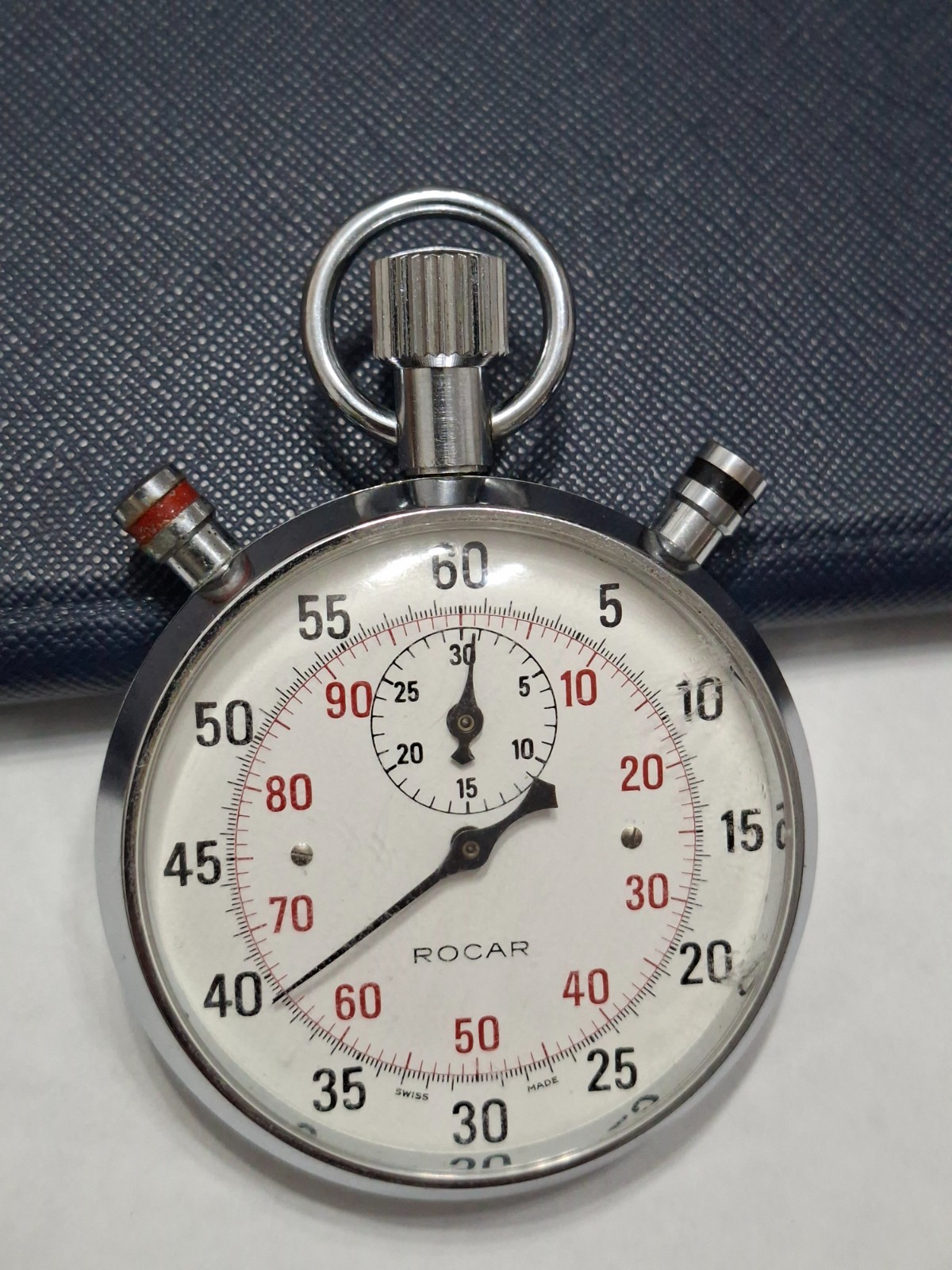Rare Vintage ROCAR Swiss Made Split Second Mechanical Stopwatch 3-Button 1/100s