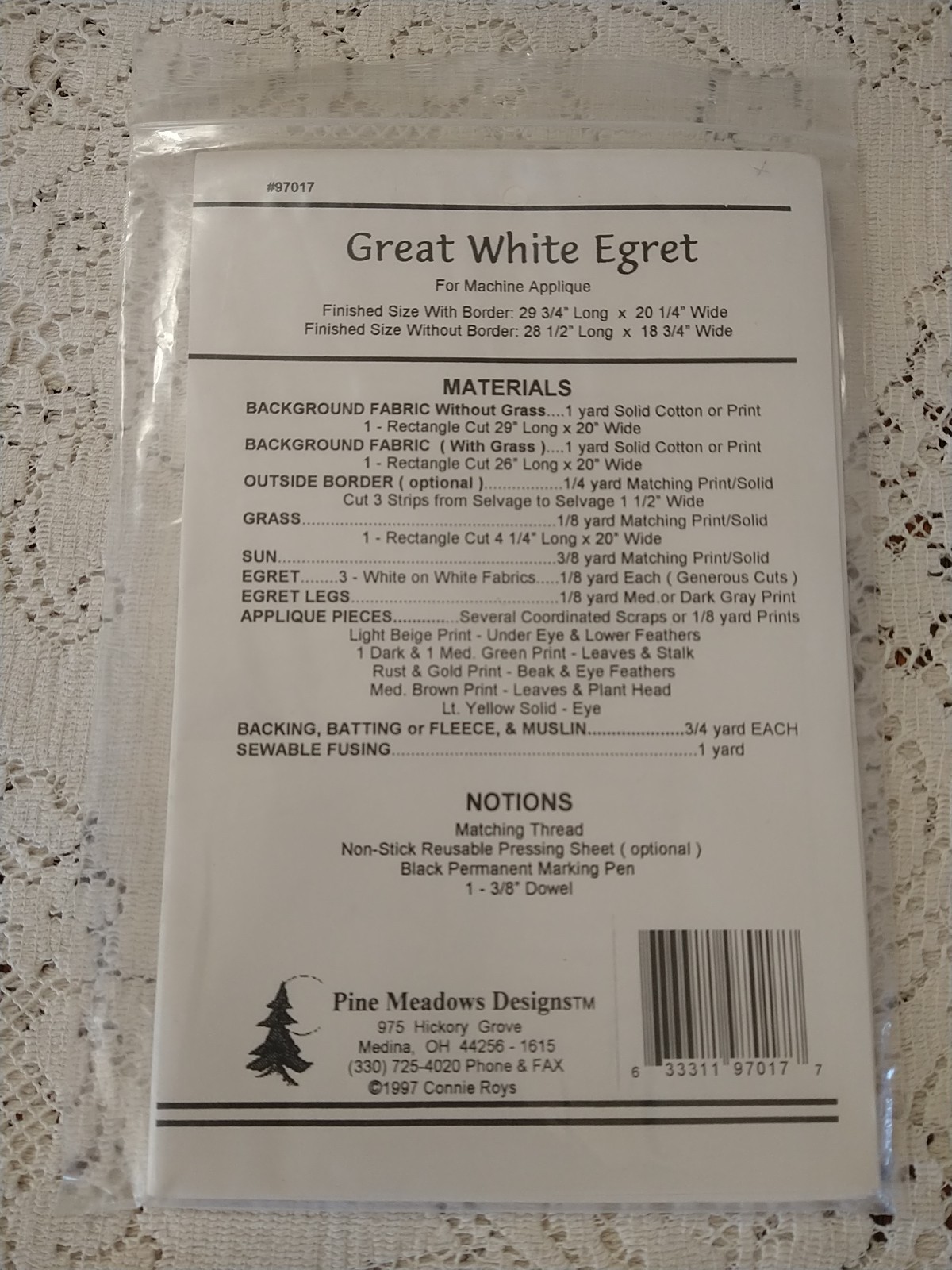 "Great White Egret" Wall Quilt Pattern #97017 by Pine Meadows Designs