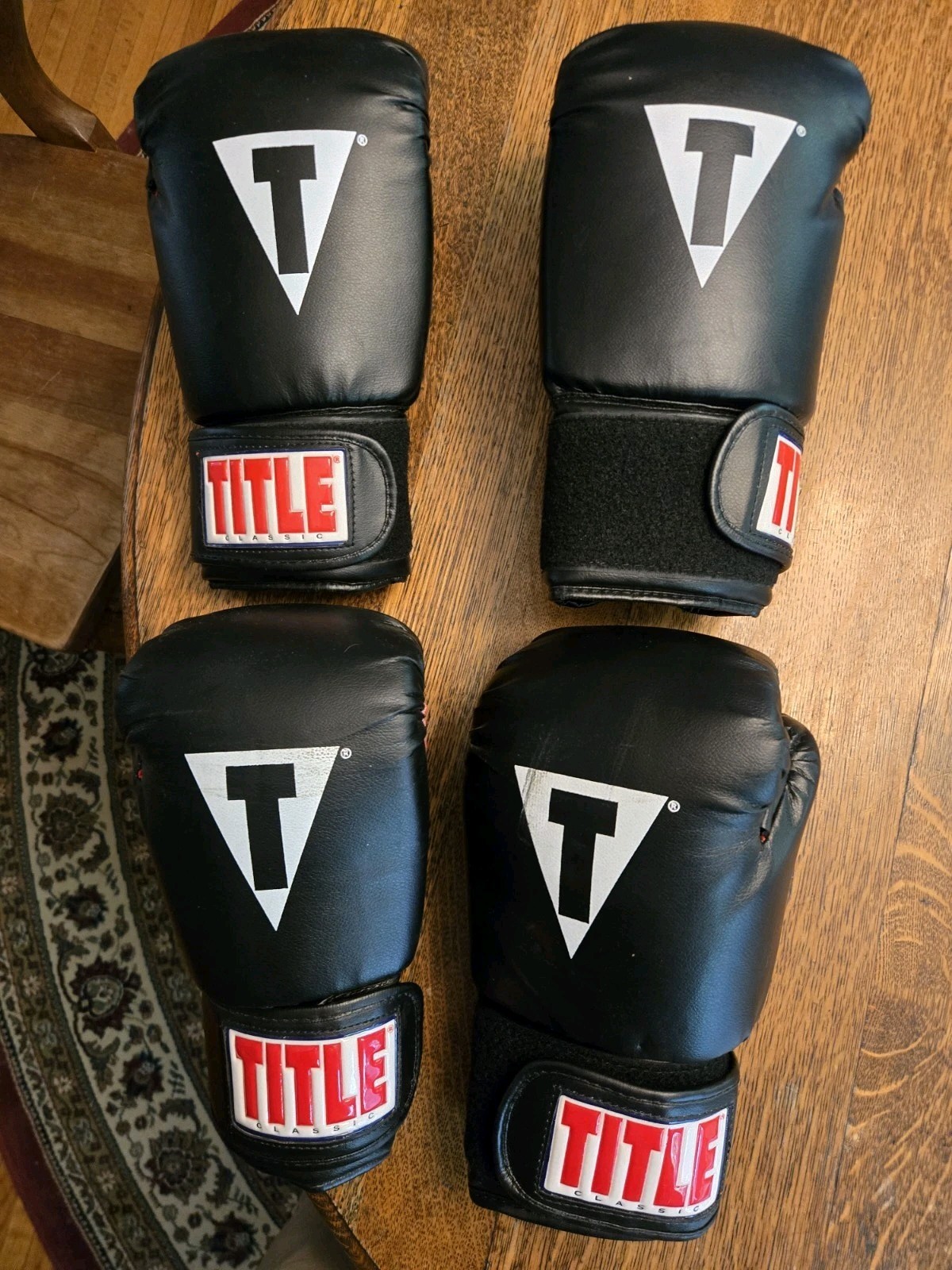2 Pair Title Boxing Pro Style Genuine Leather Classic Gloves 16 Oz Reg. and L