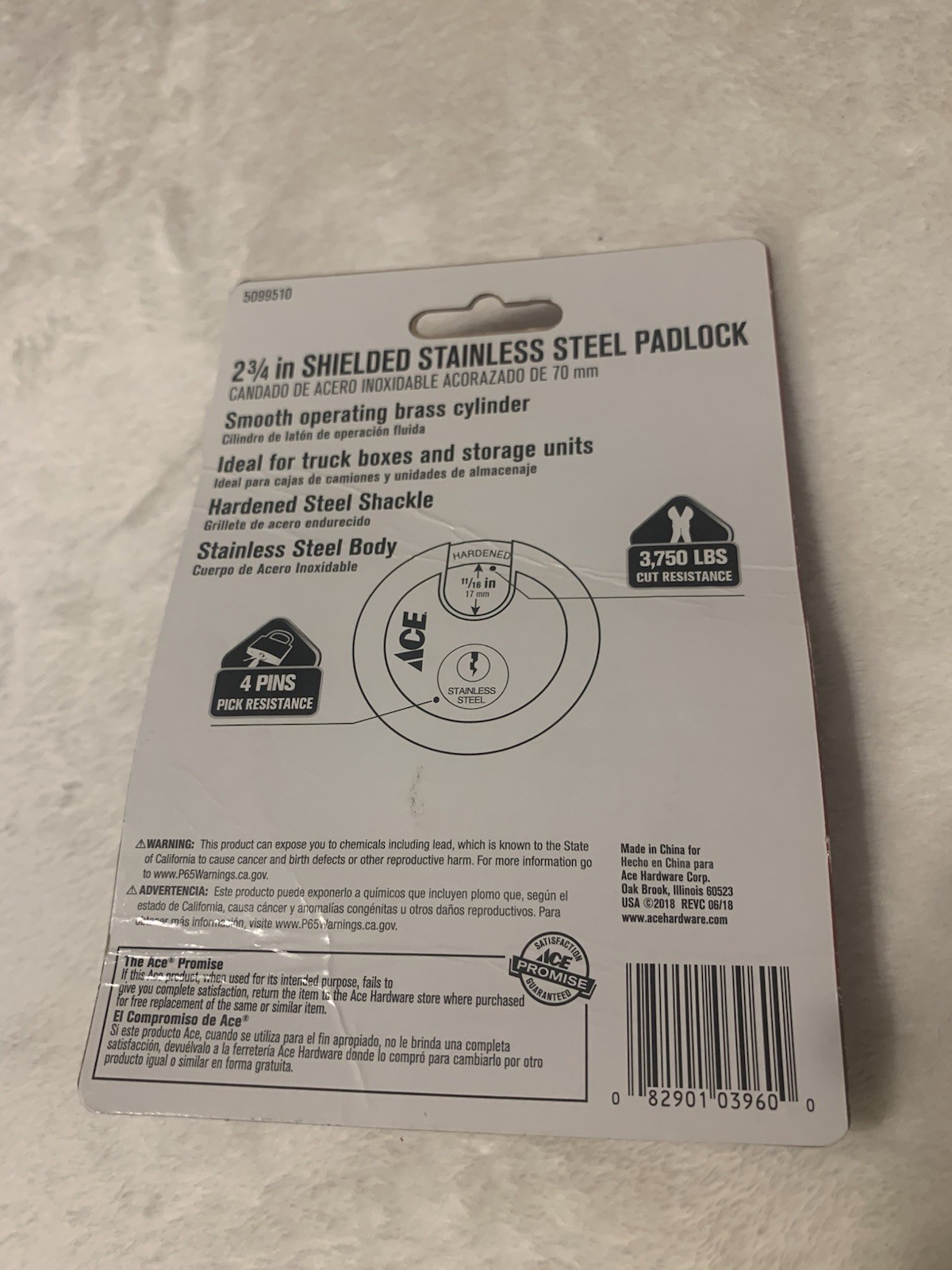 Ace Master Stainless Steel Body 2 3/4 Security Lock