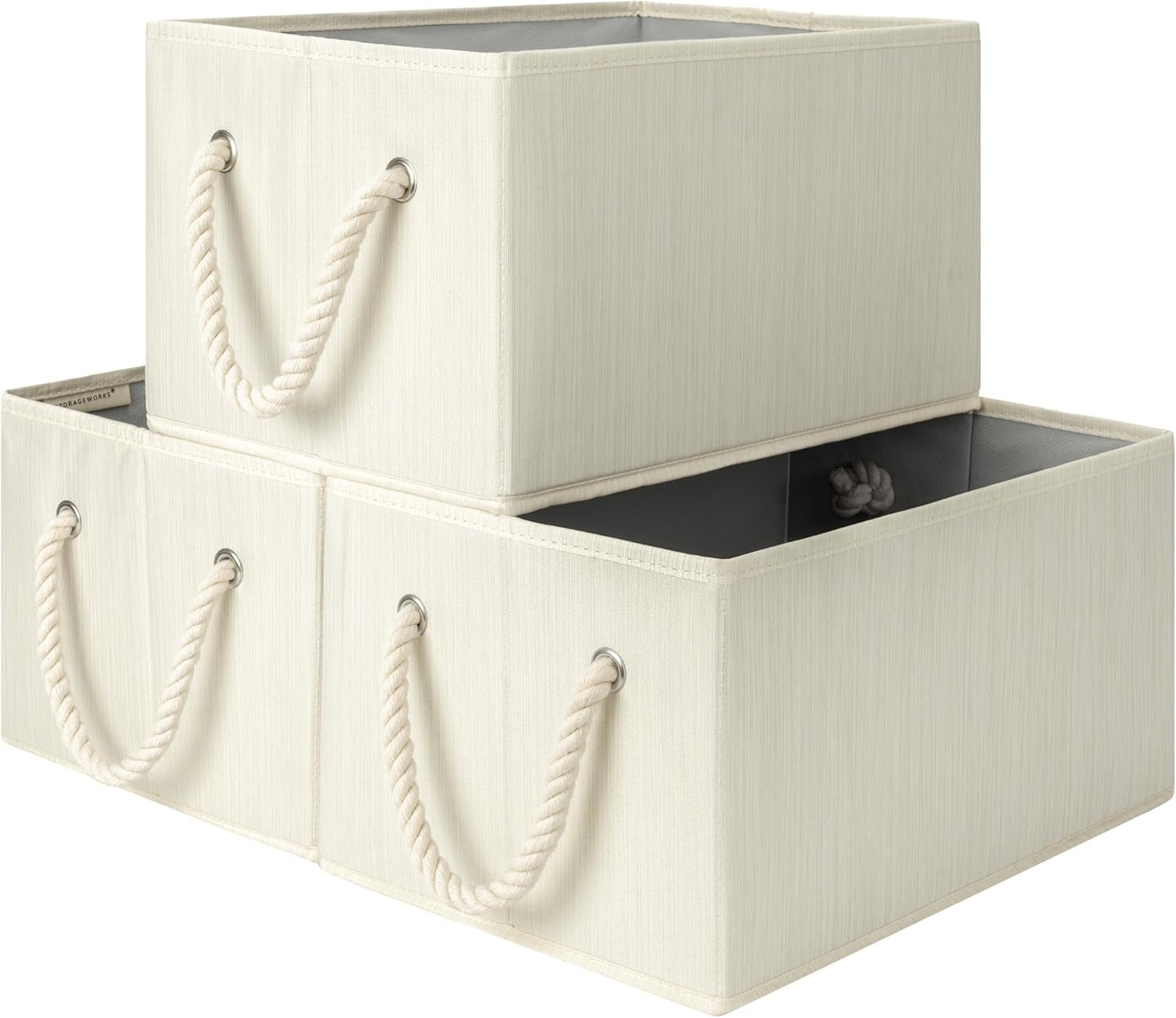Cestas De Almacenamiento Grande Plegables 3 Piezas Con Asas En Beige Y Blanco