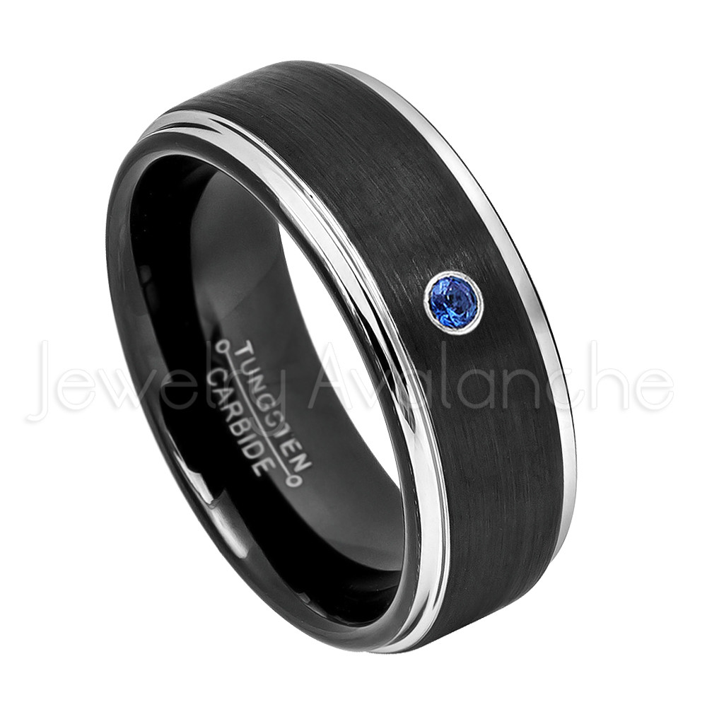 2-Tone Tungsten Ring, 0.07ct Blue Sapphire Ring September Birthstone Ring #670