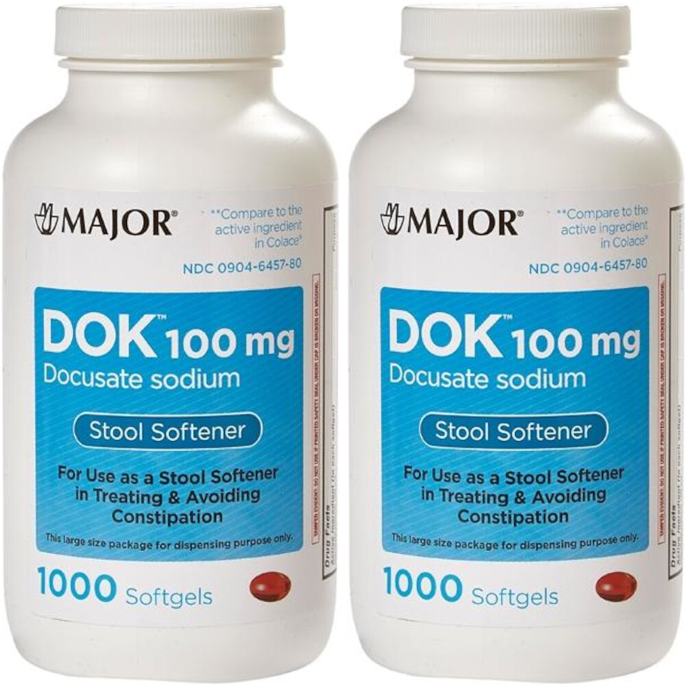 2 Pack Major Dok 100Mg Docusate Sodium Comp To Colace 1000 Softgels Each