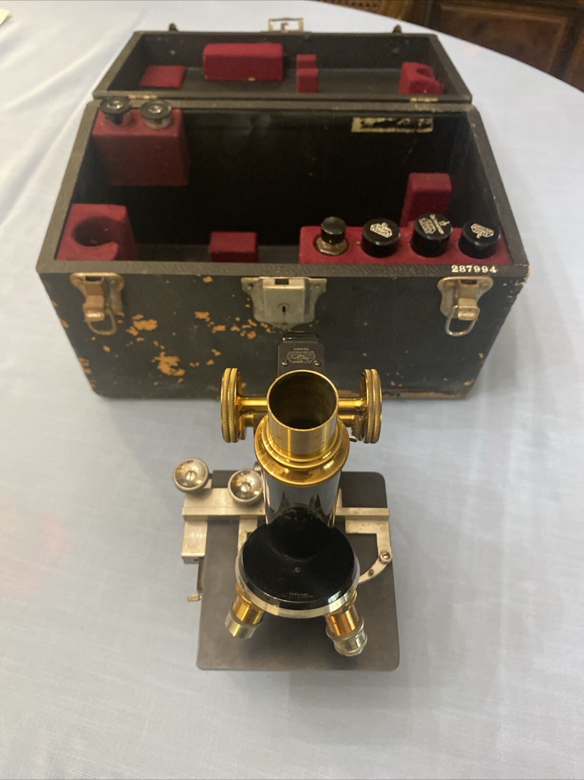 Vintage Ernst Leitz Wetzlar Microscope w/ Case & Extras