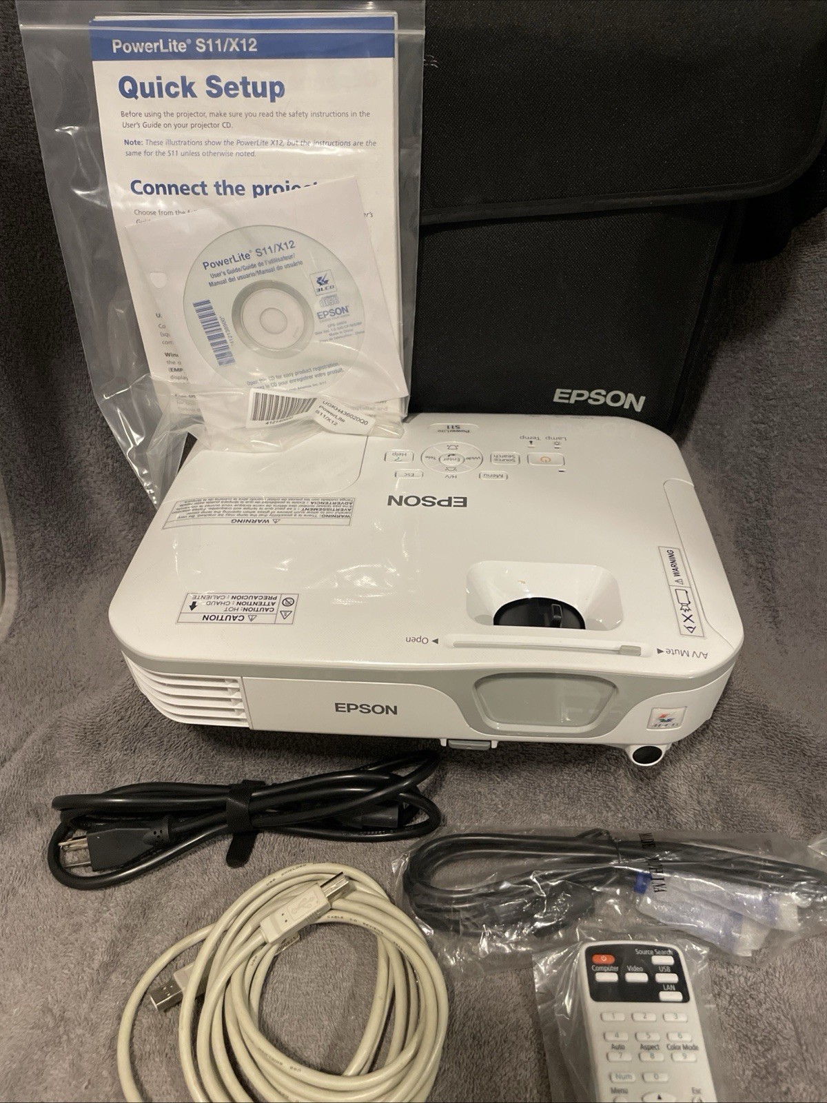 Epson PowerLite S11 Projector With Extras TESTED With Remote And Extras As Shown