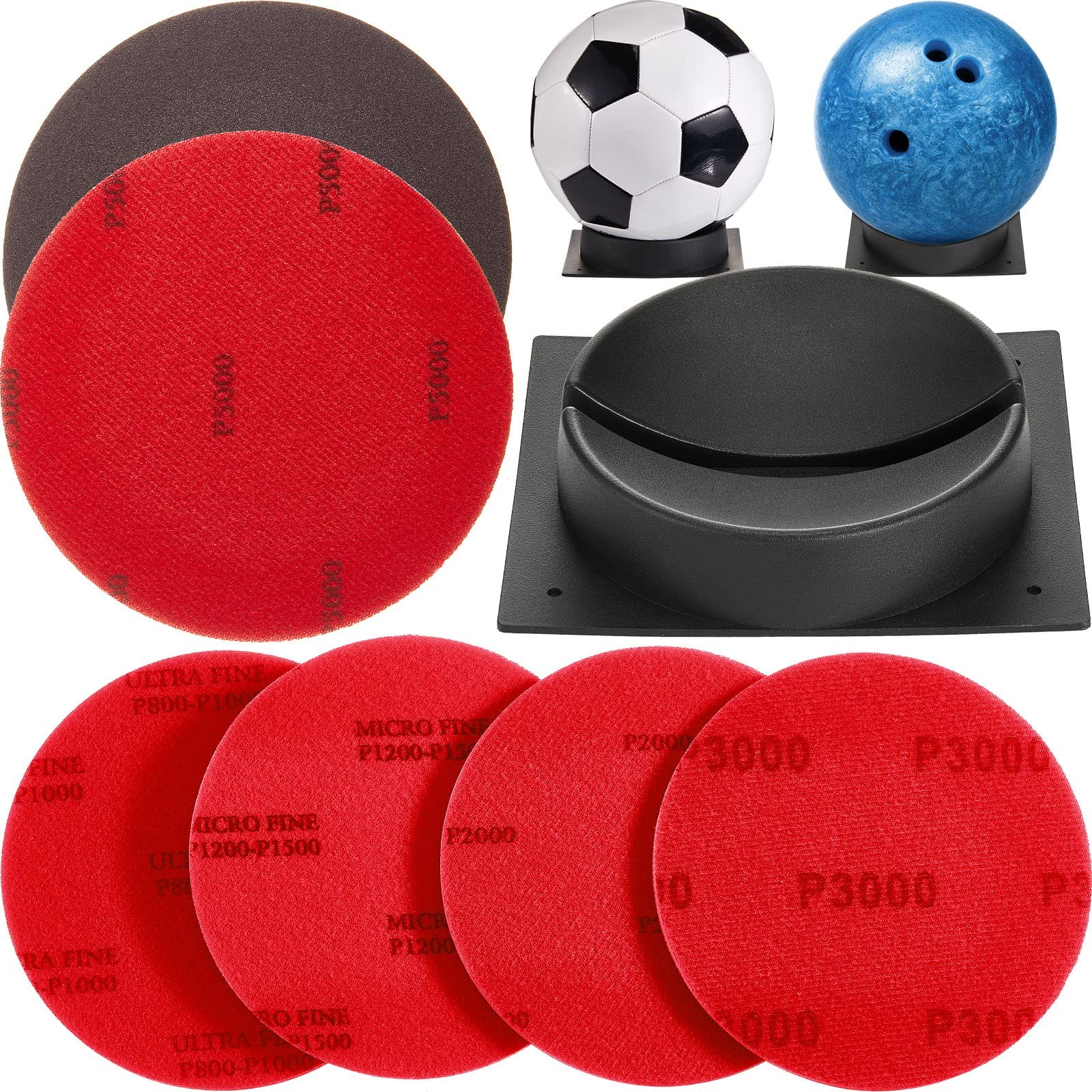 7 Pcs Bowling Ball Sanding Pads & Holder Set, 5" Diameter, Grits 500-5000