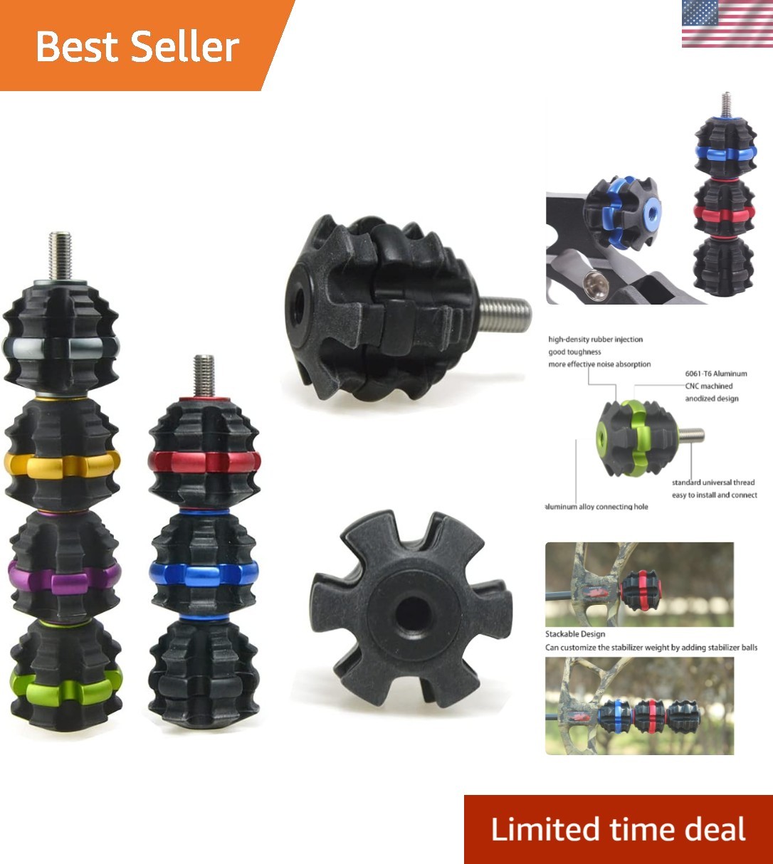 1.5 Inch Stackable Stabilizer for Compound & Recurve Bows – Multi-Color Options