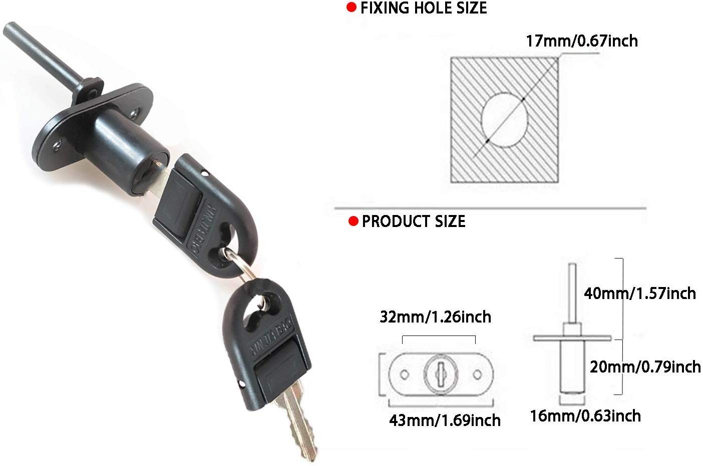 HOWDIA 2 Pcs Drawer Lock Cabinet Locks with Keys, Zinc Alloy Desk 16mm, Black