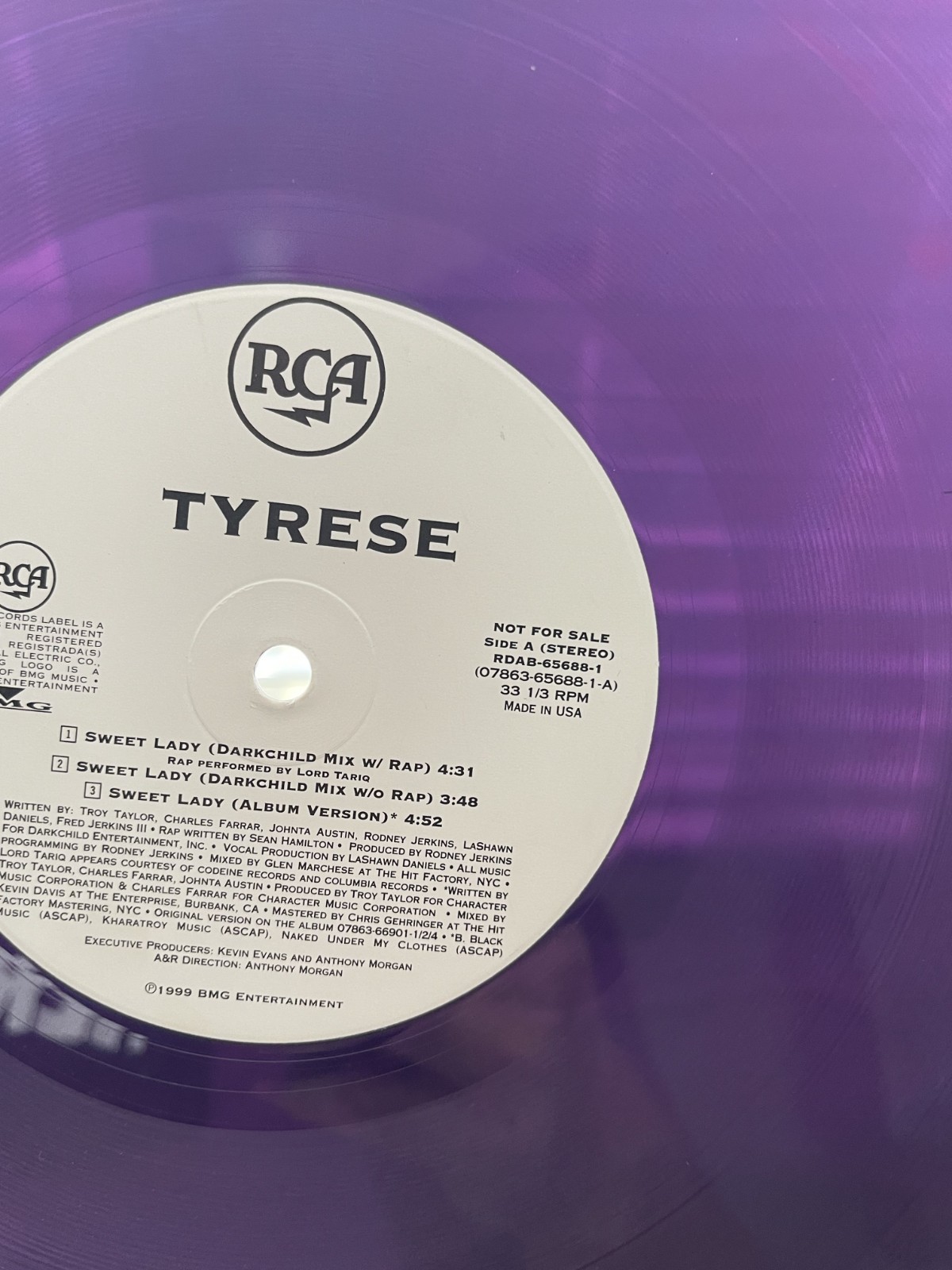 Tyrese – Sweet Lady OG 1999 Press 12" PURPLE VINYL PROMO In OG Cover VG+/VG