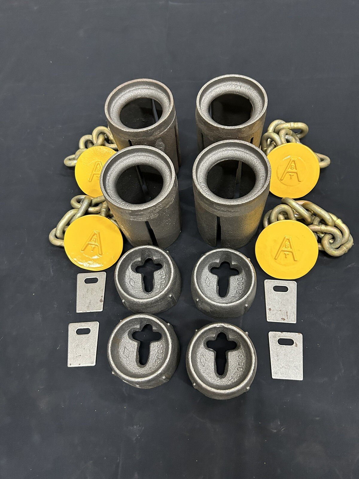 (4)   Heavy Duty Cast Steel Floor Anchor Pots-USA Made Auto Body Frame Tie Downs