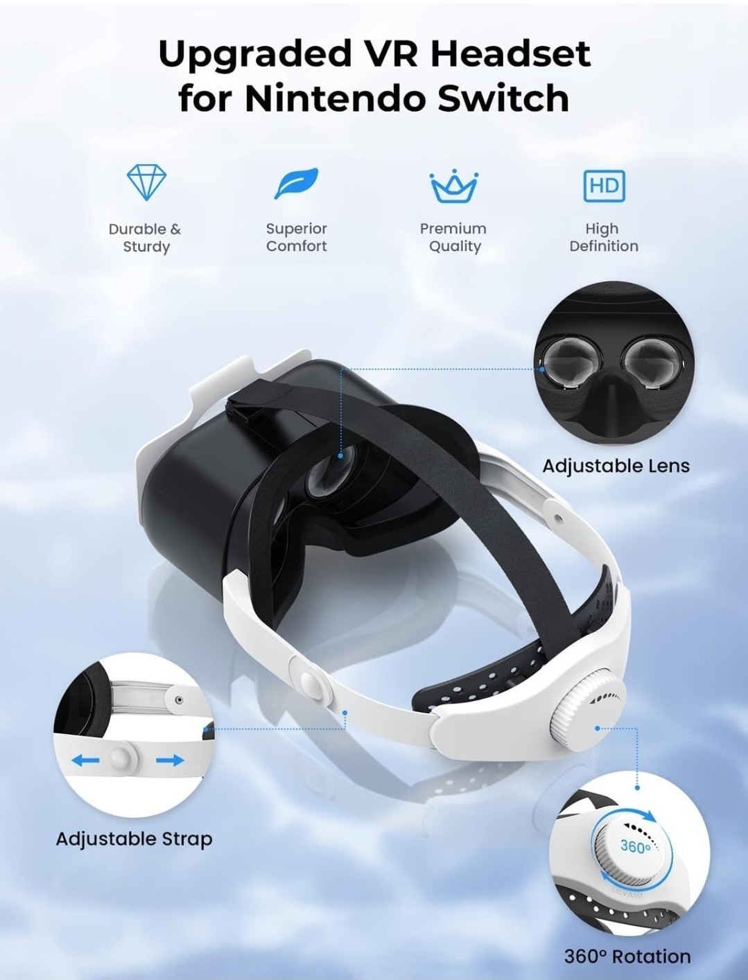 VR Headset for Nintendo Switch OLED VR Glasses W/ Adjustable Lens Head Straps