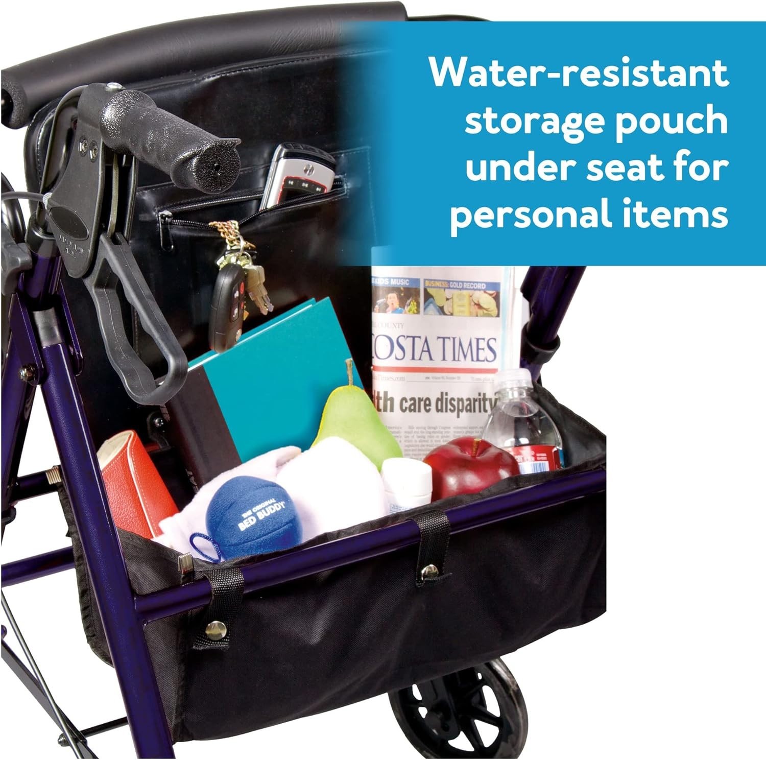 Padded Steel Rollator Walker for Seniors - 350 lbs Capacity, Height Adjustable