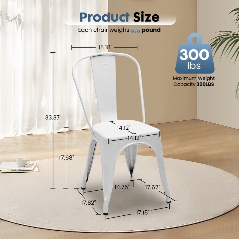 Metal Dining Chairs Set of 4 18 Inch Stackable Bar Chairs Modern Restaurant