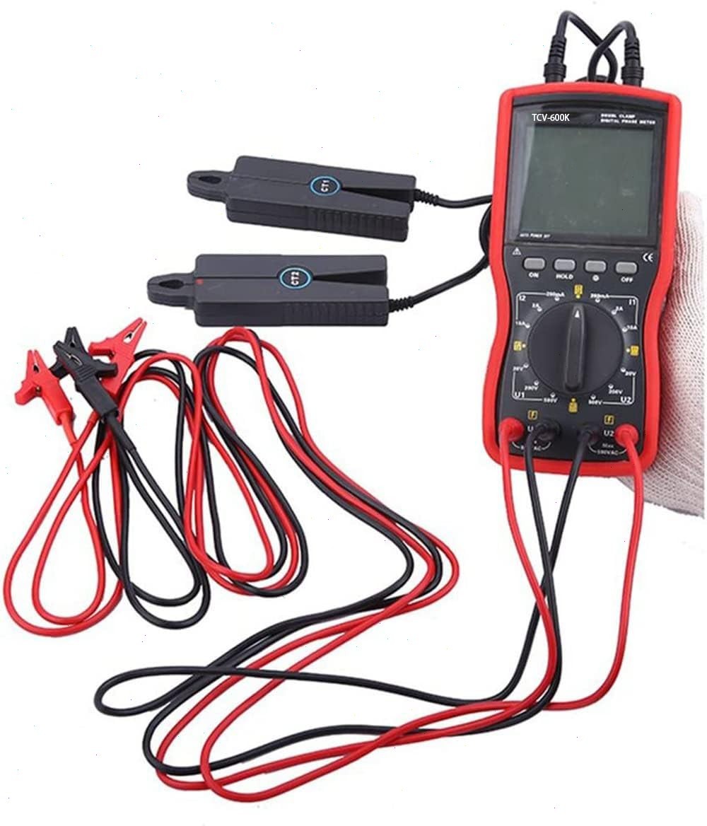 Double Clamp Phase Voltmeter with AC 0A-20.0A AC 0V-500V 0 to 360 Degree